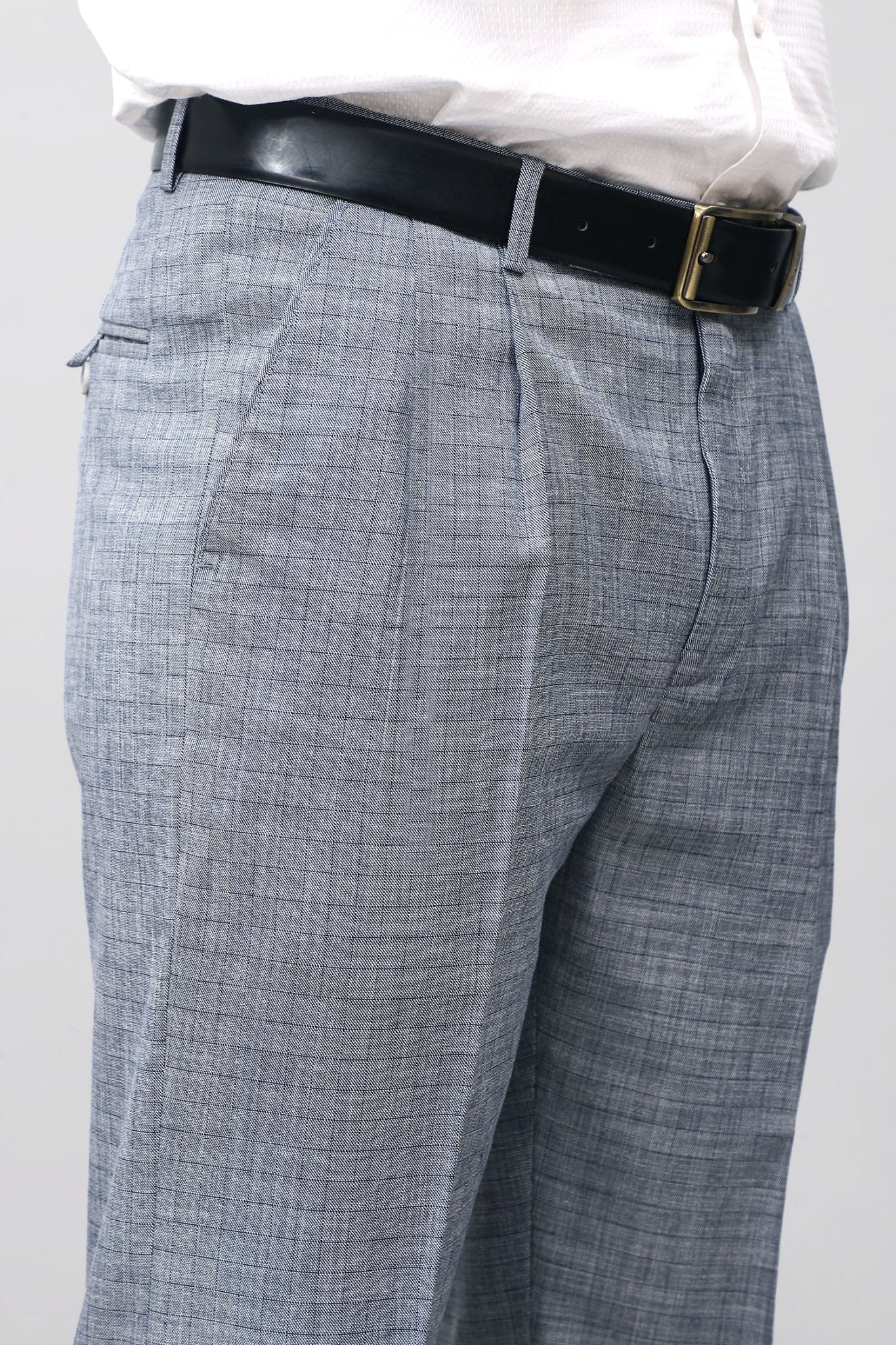 Bluebird Elegant Blue Check Pleated Trouser 