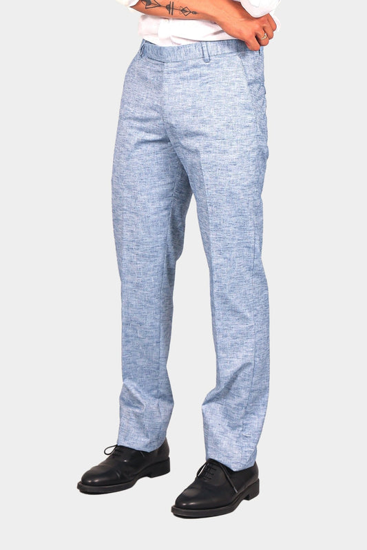 Bluebird Men's Blue Linen Formal Trouser 