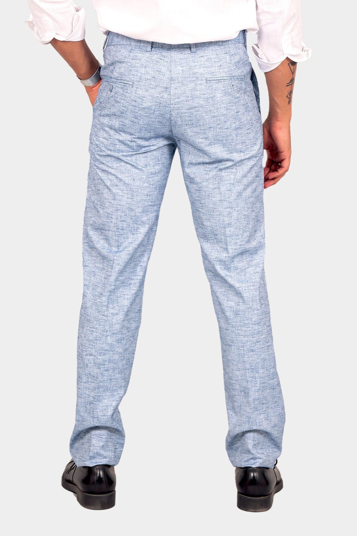 Bluebird Men's Blue Linen Formal Trouser 