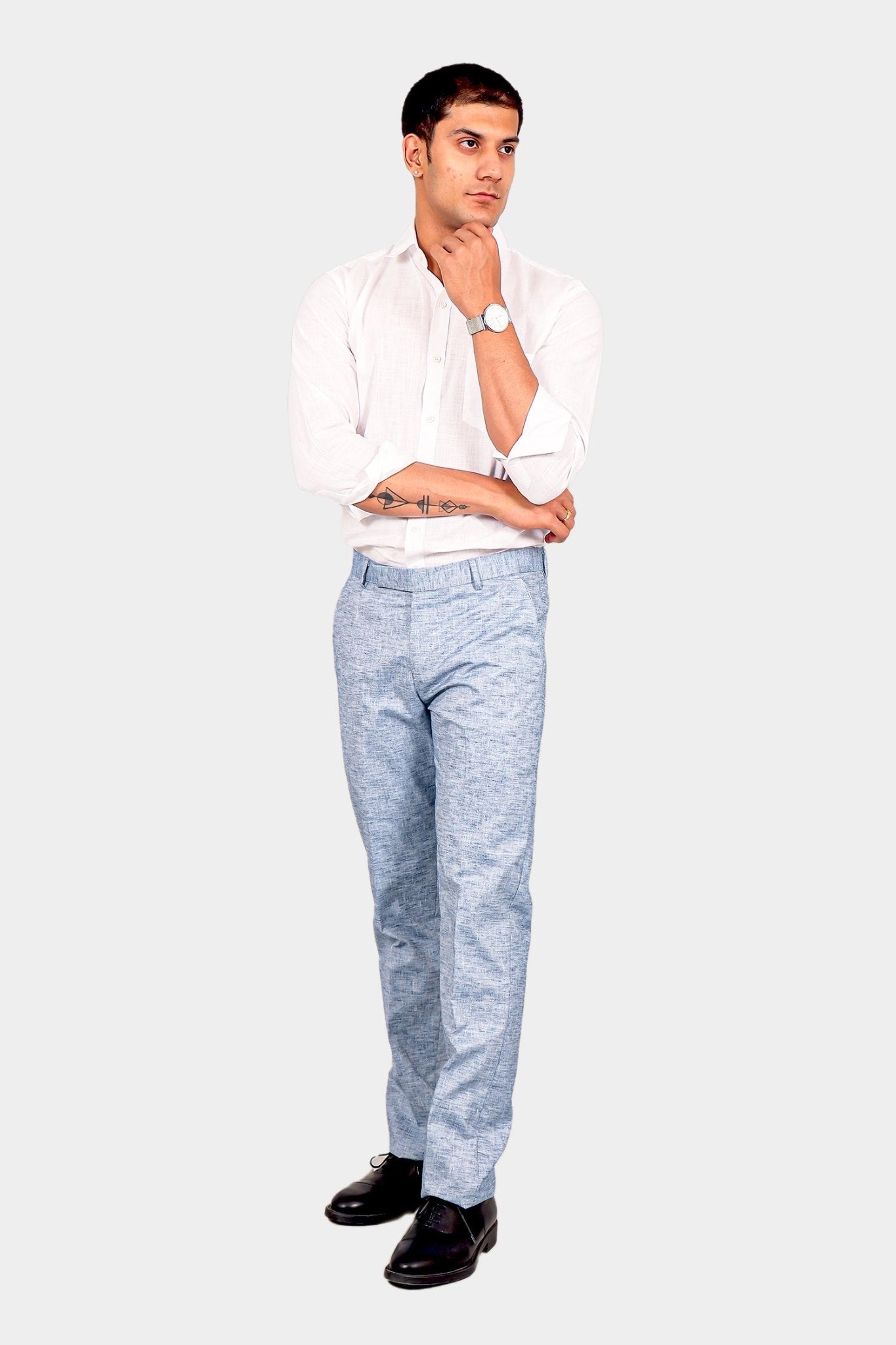 Bluebird Men's Blue Linen Formal Trouser 