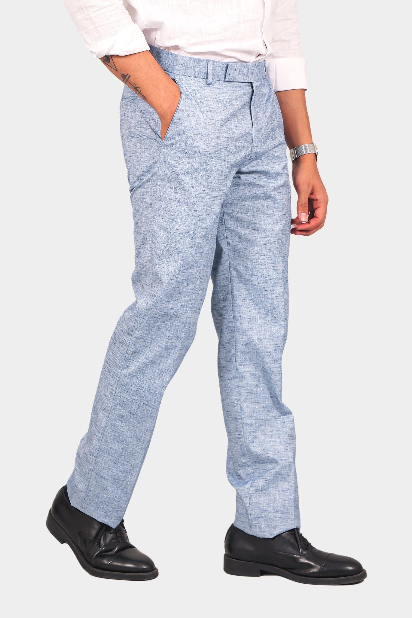 Bluebird Men's Blue Linen Formal Trouser 