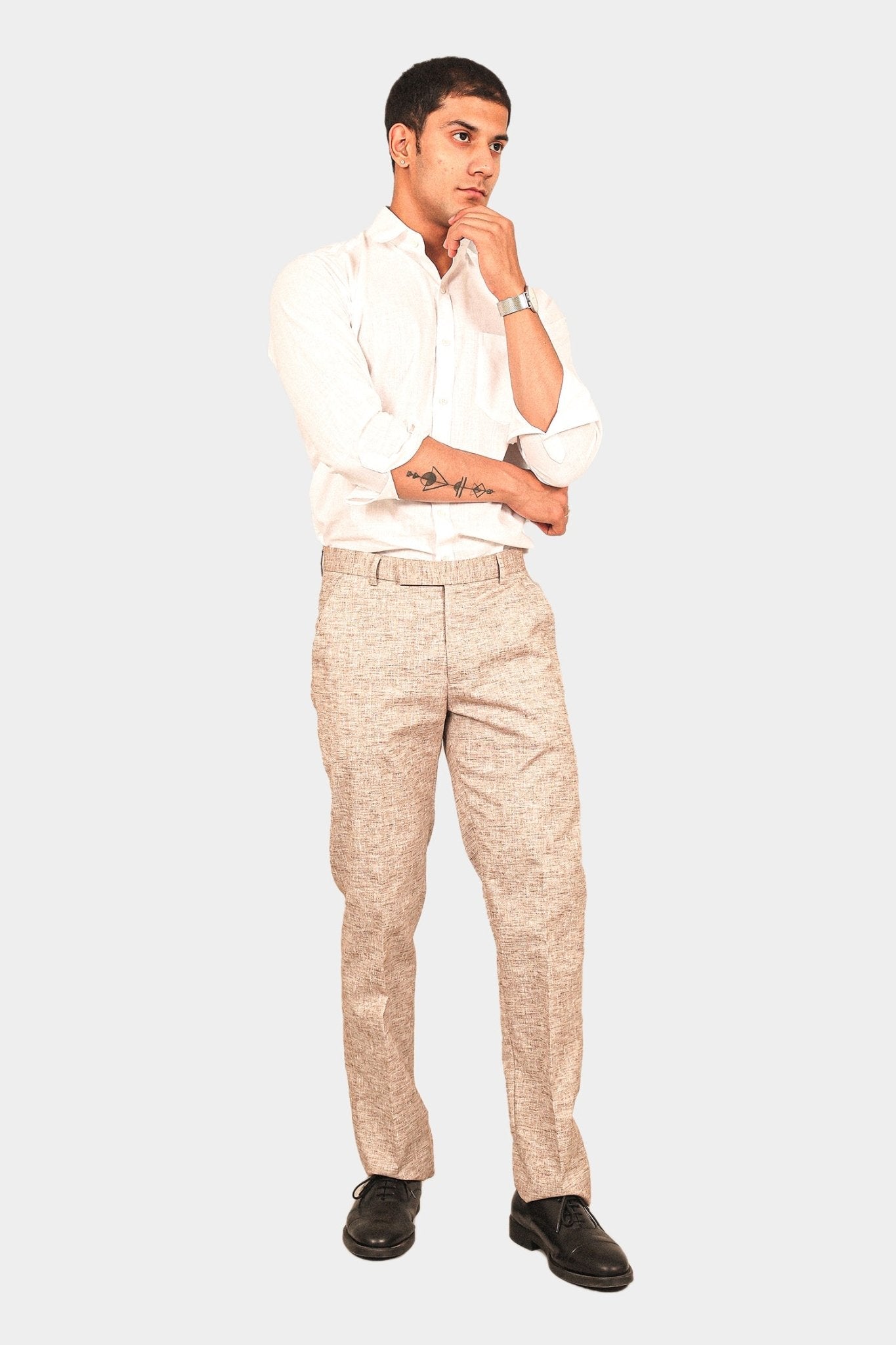 Bluebird Men's Brown Linen Formal Trouser 