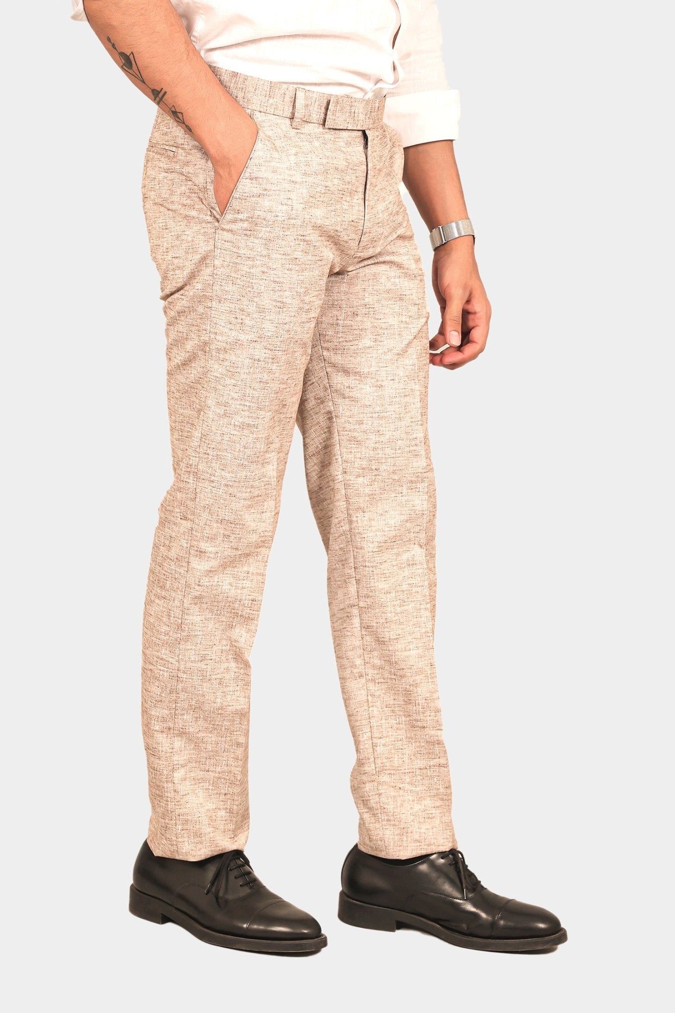 Bluebird Men's Brown Linen Formal Trouser 