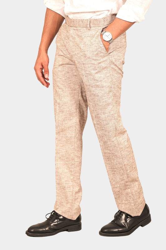 Bluebird Men's Brown Linen Formal Trouser 