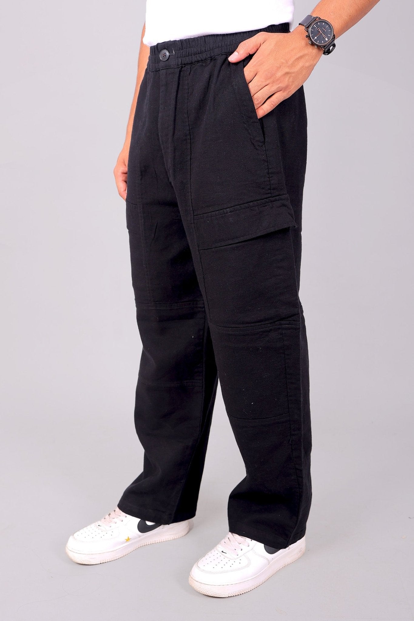 Bluebird Men's Cotton Cargo Pant Loose Fit Black 
