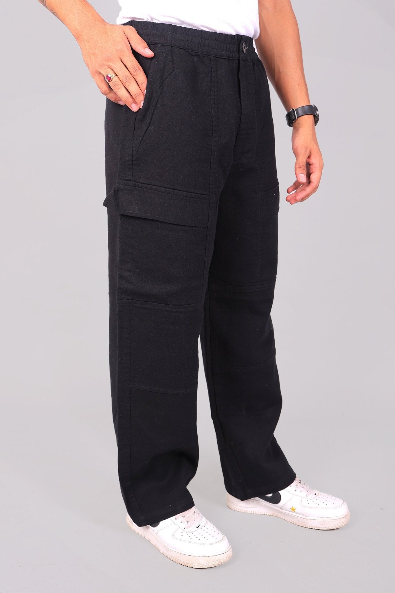 Bluebird Men's Cotton Cargo Pant Loose Fit Black 