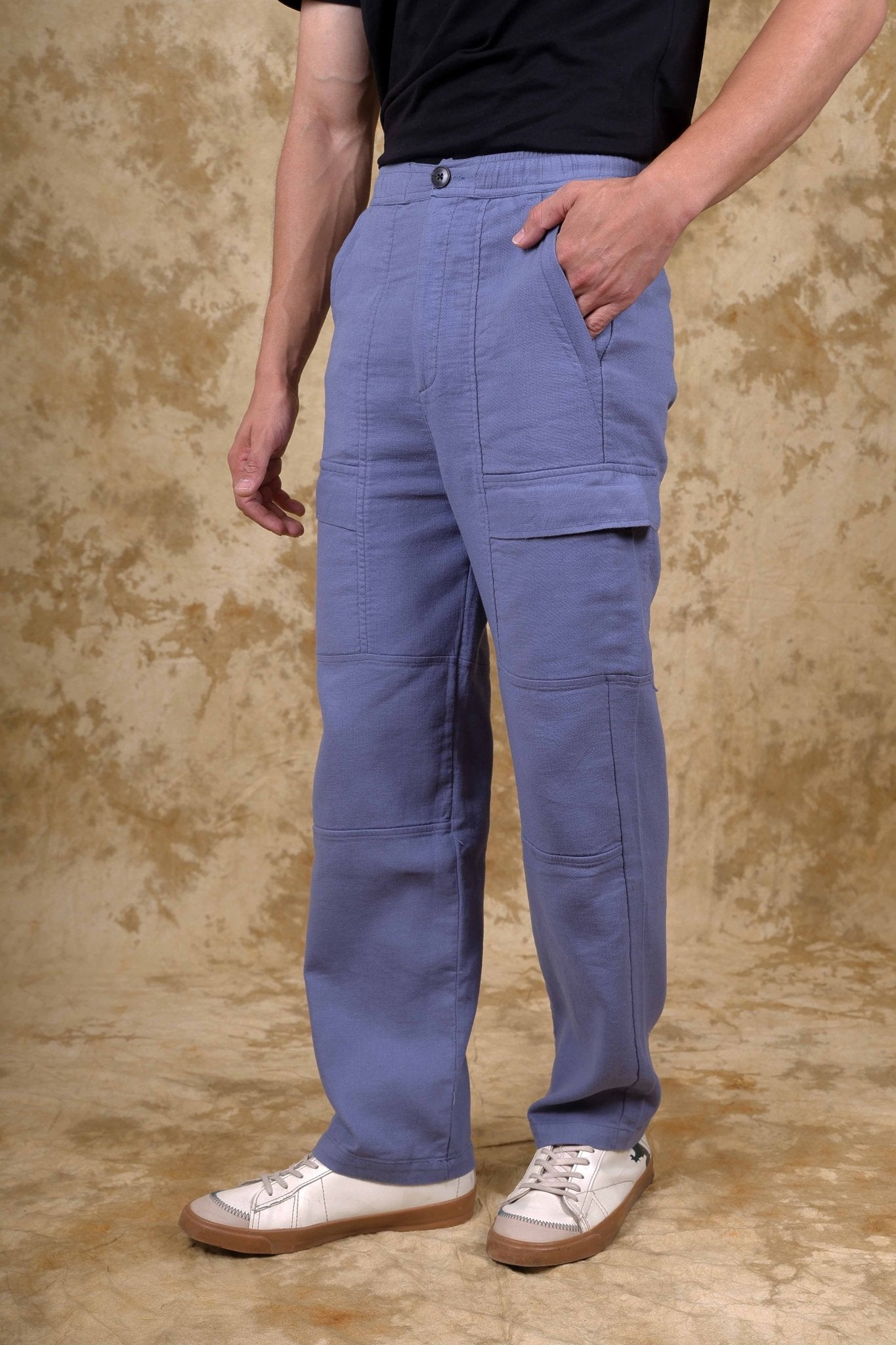 Bluebird Men's Cotton Cargo Pant Loose Fit Blue 