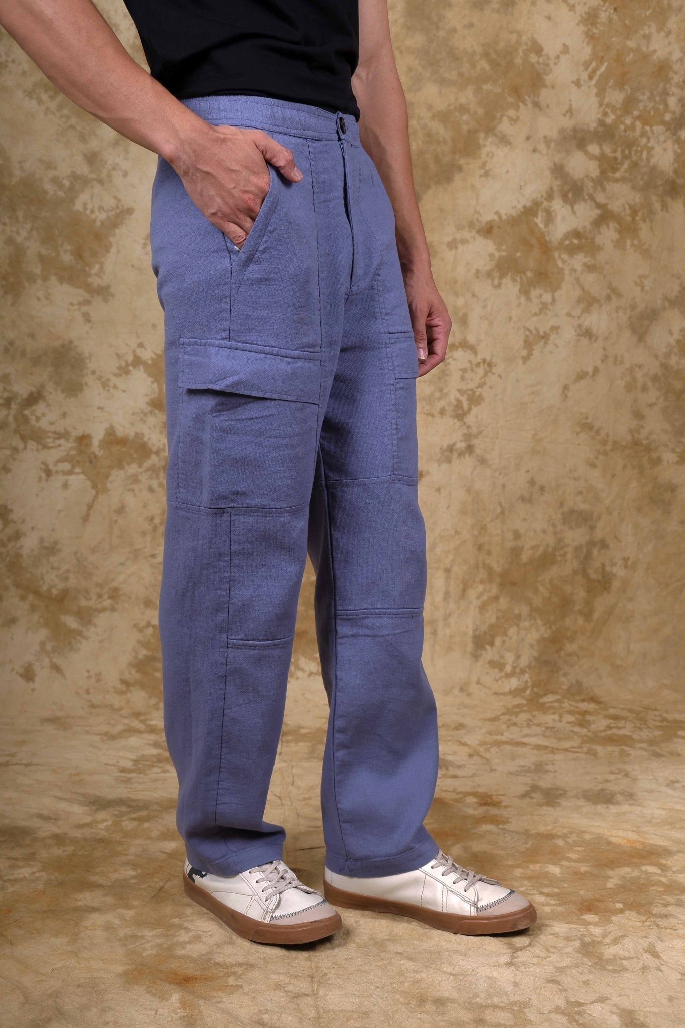 Bluebird Men's Cotton Cargo Pant Loose Fit Blue 