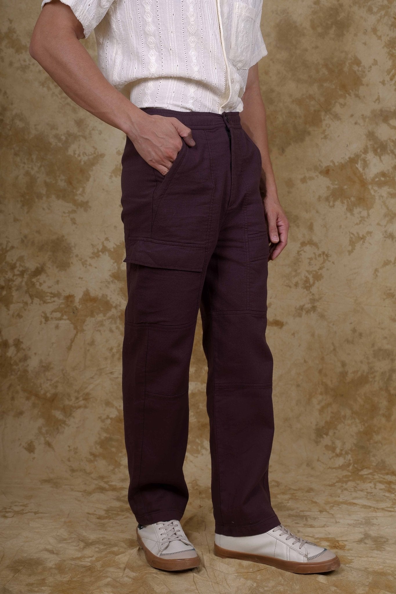 Bluebird Men's Cotton Cargo Pant Loose Fit Maroon 