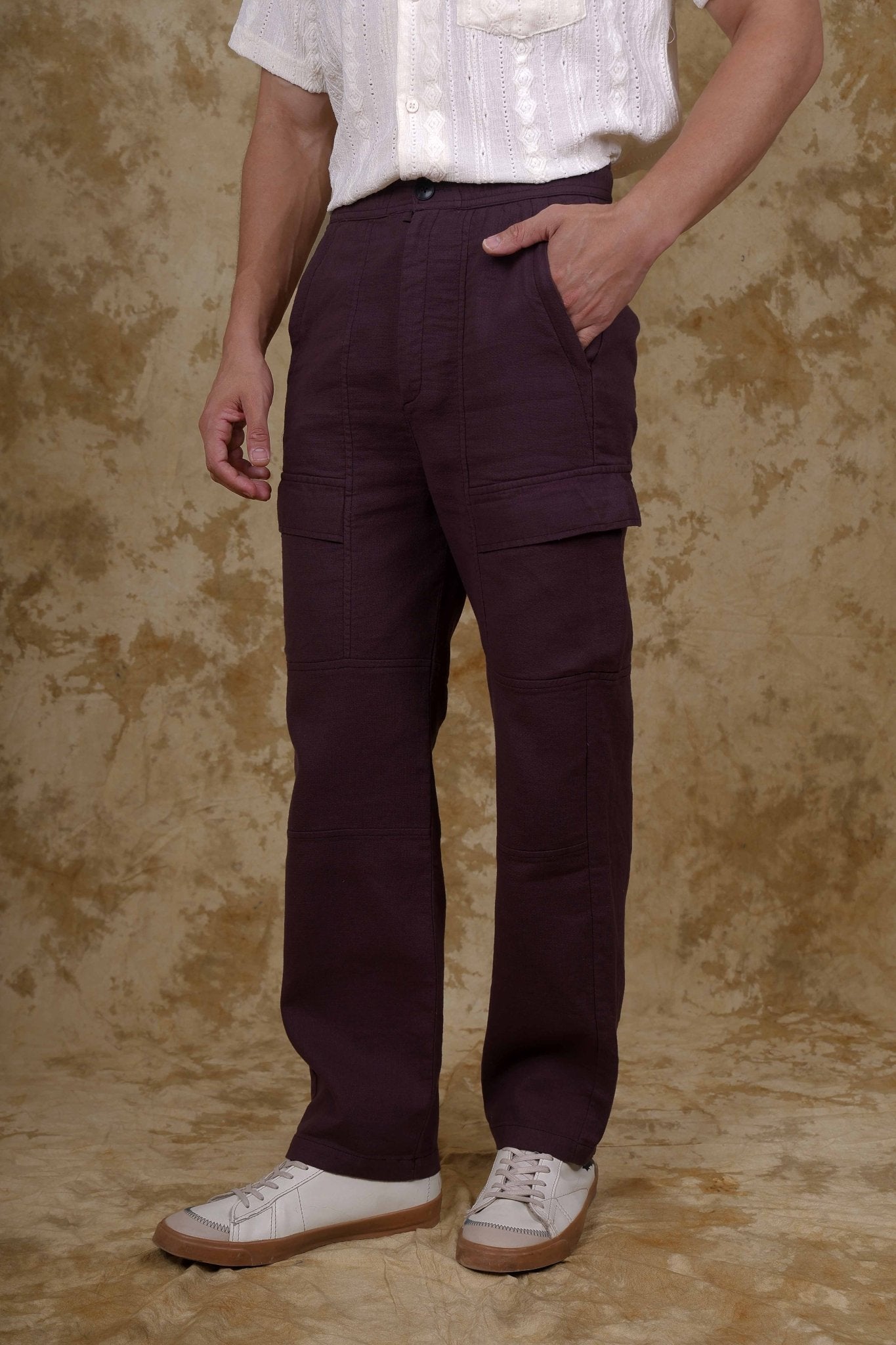 Bluebird Men's Cotton Cargo Pant Loose Fit Maroon 