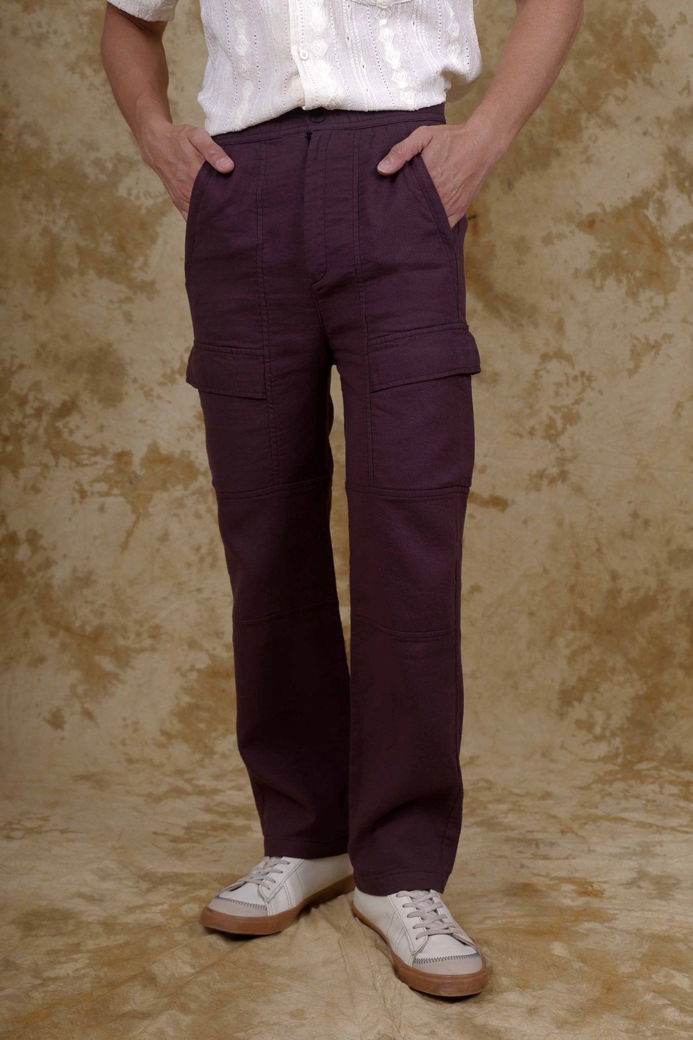 Bluebird Men's Cotton Cargo Pant Loose Fit Maroon 
