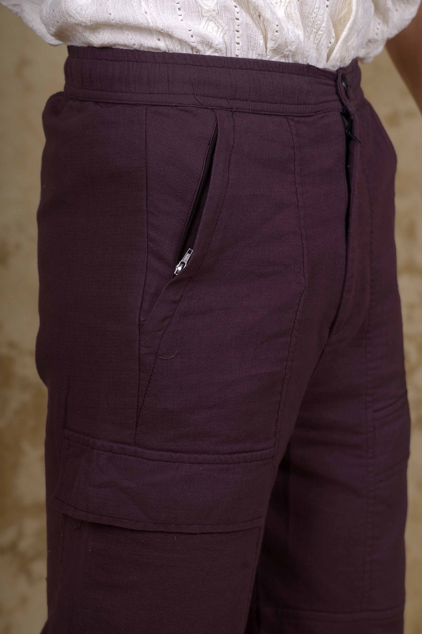 Bluebird Men's Cotton Cargo Pant Loose Fit Maroon 