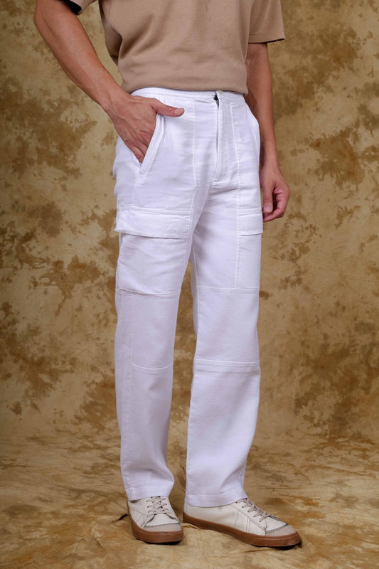 Bluebird Men's Cotton Cargo Pant Loose Fit White 