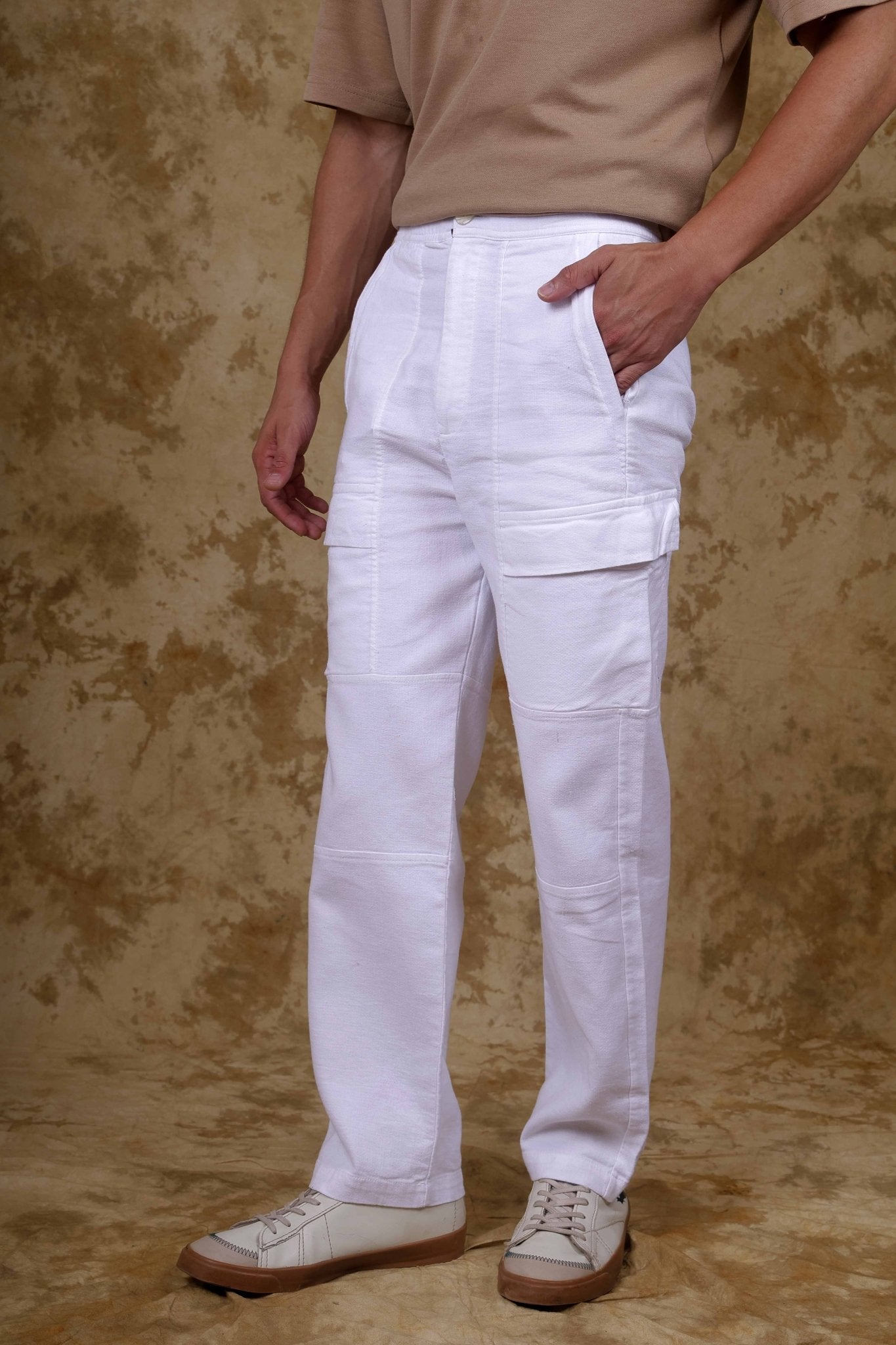 Bluebird Men's Cotton Cargo Pant Loose Fit White 