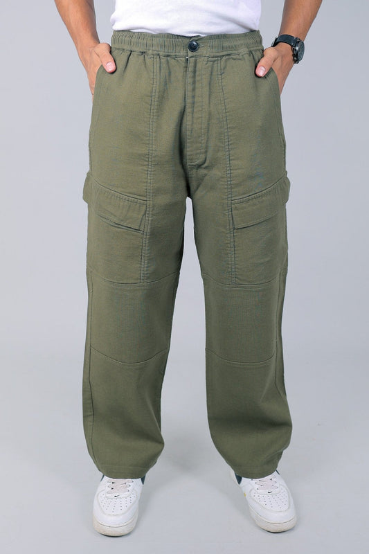 Bluebird Men's Cotton Cargo Pants Loose Fit Army Green 