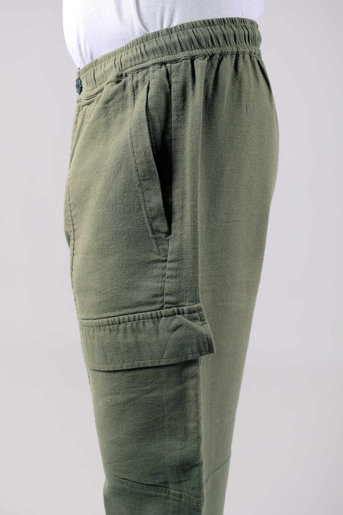 Bluebird Men's Cotton Cargo Pants Loose Fit Army Green 