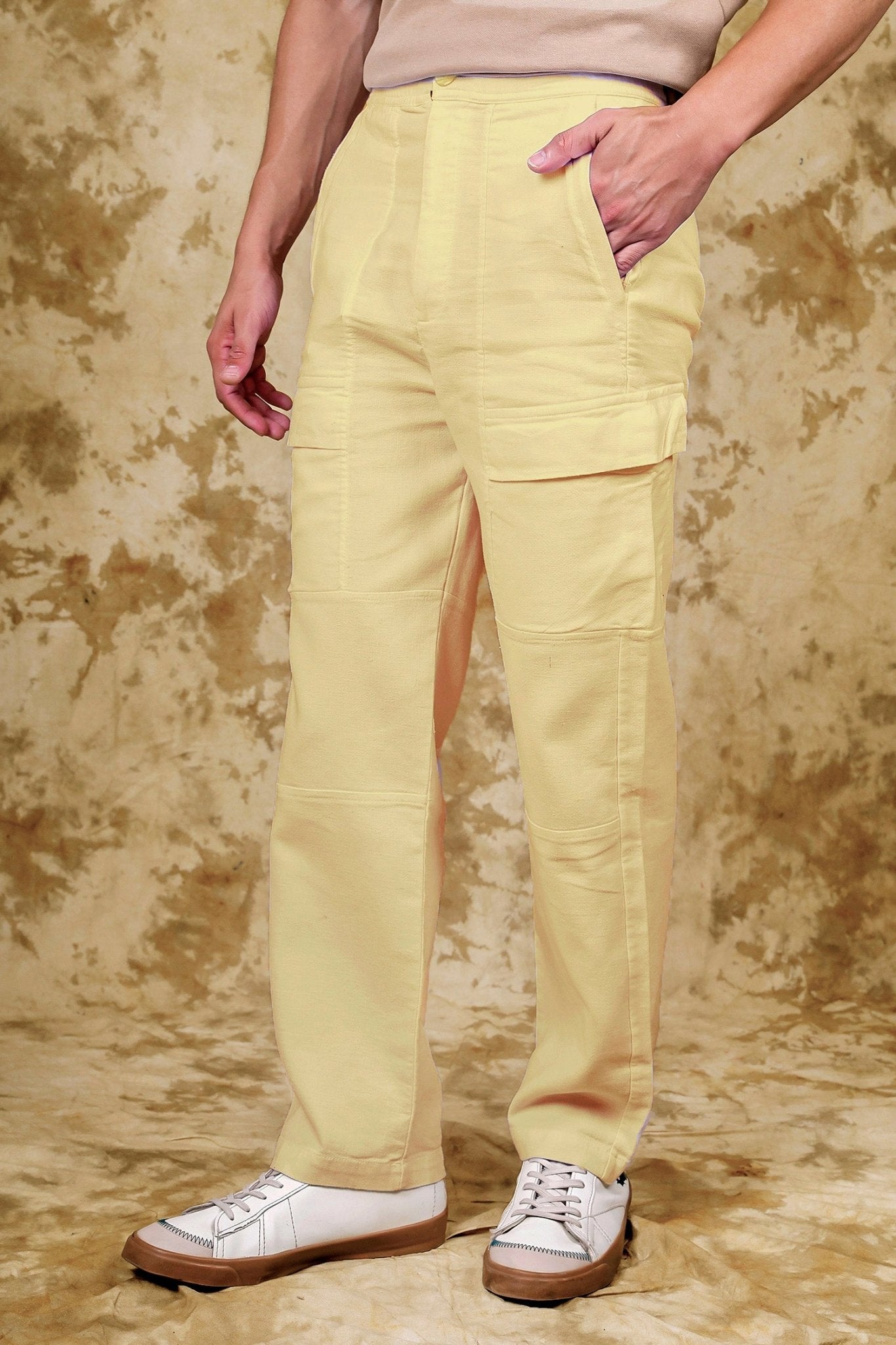 Bluebird Men's Cotton Cargo Pants Loose Fit Beige 