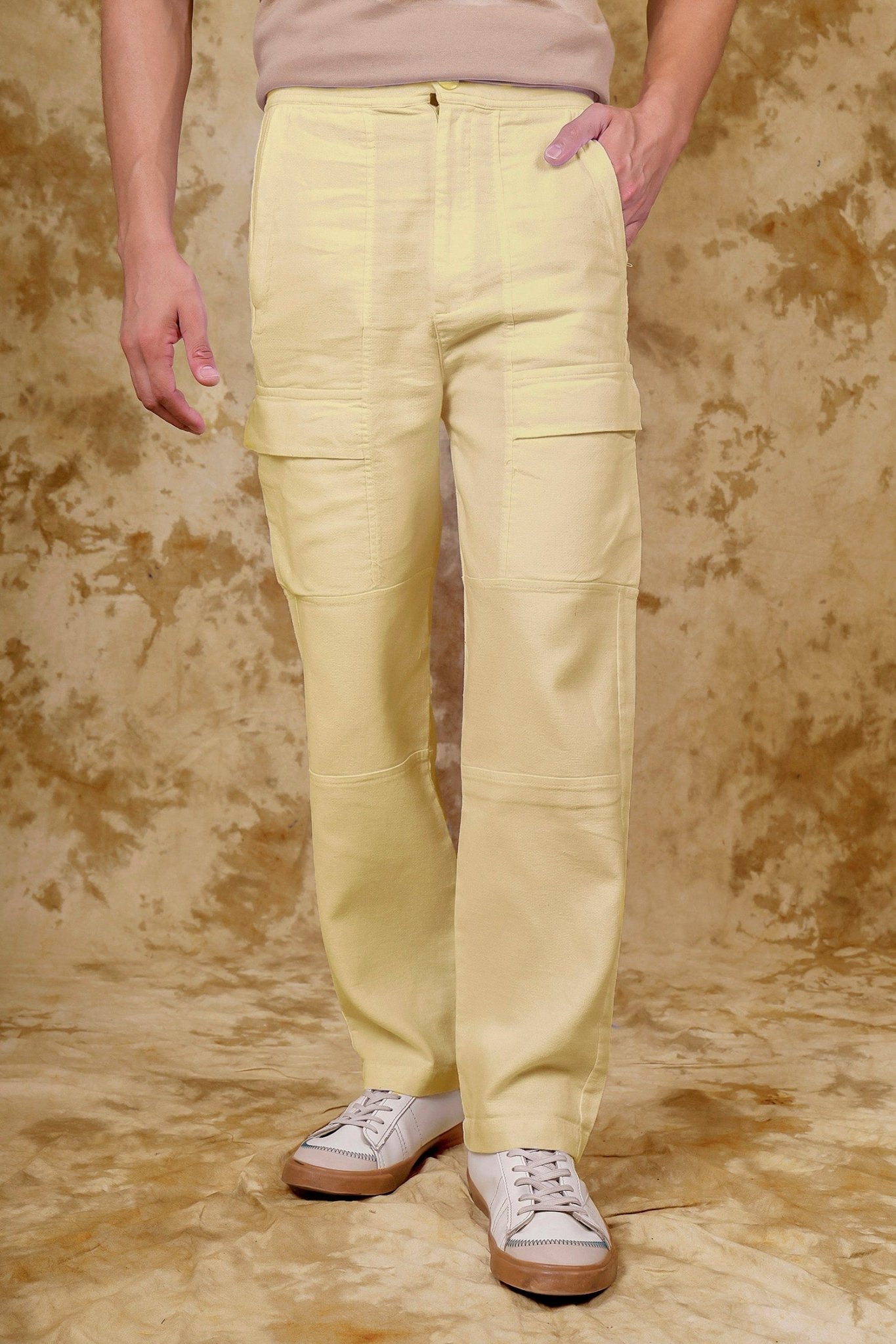Bluebird Men's Cotton Cargo Pants Loose Fit Beige 