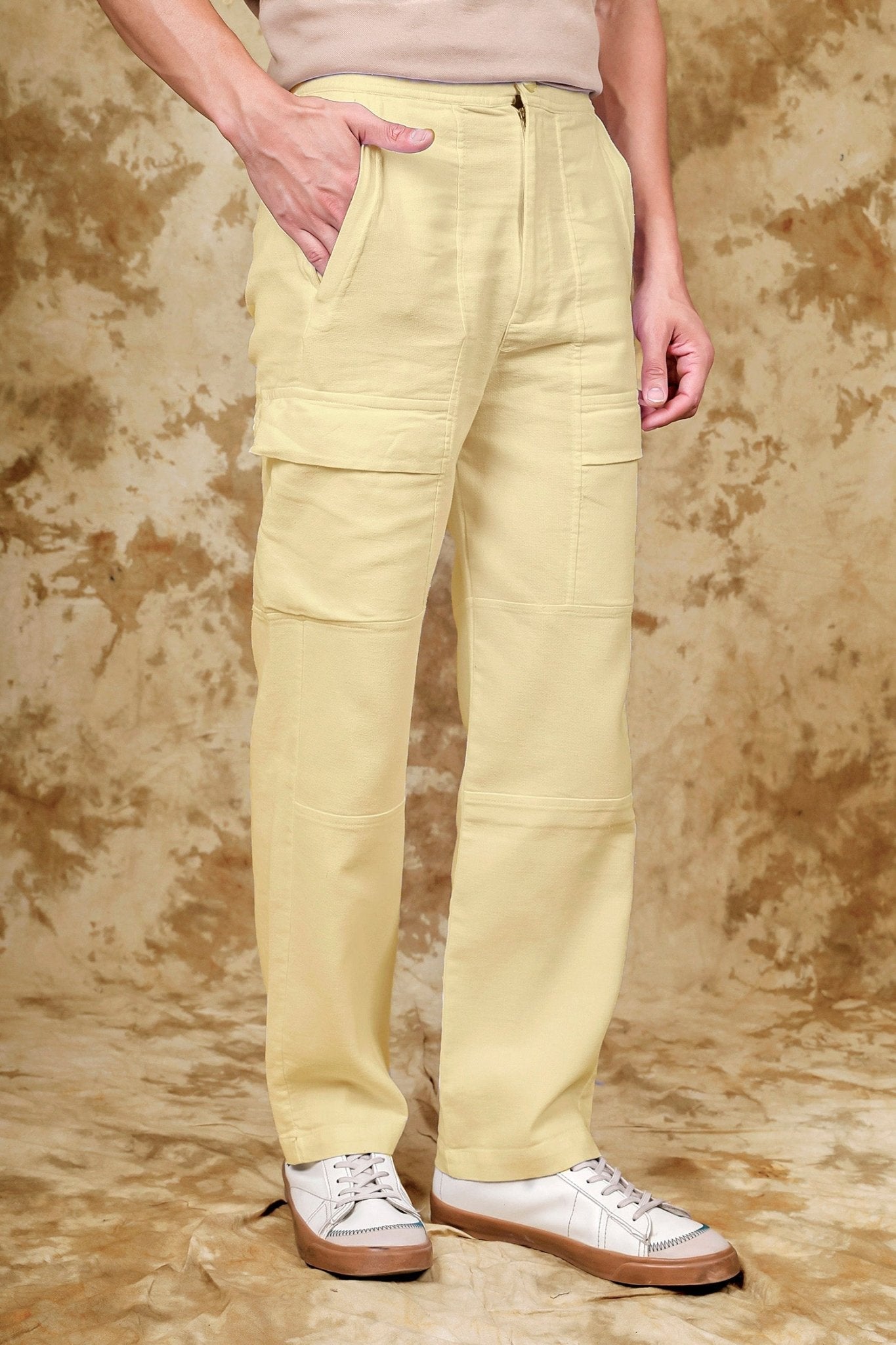 Bluebird Men's Cotton Cargo Pants Loose Fit Beige 