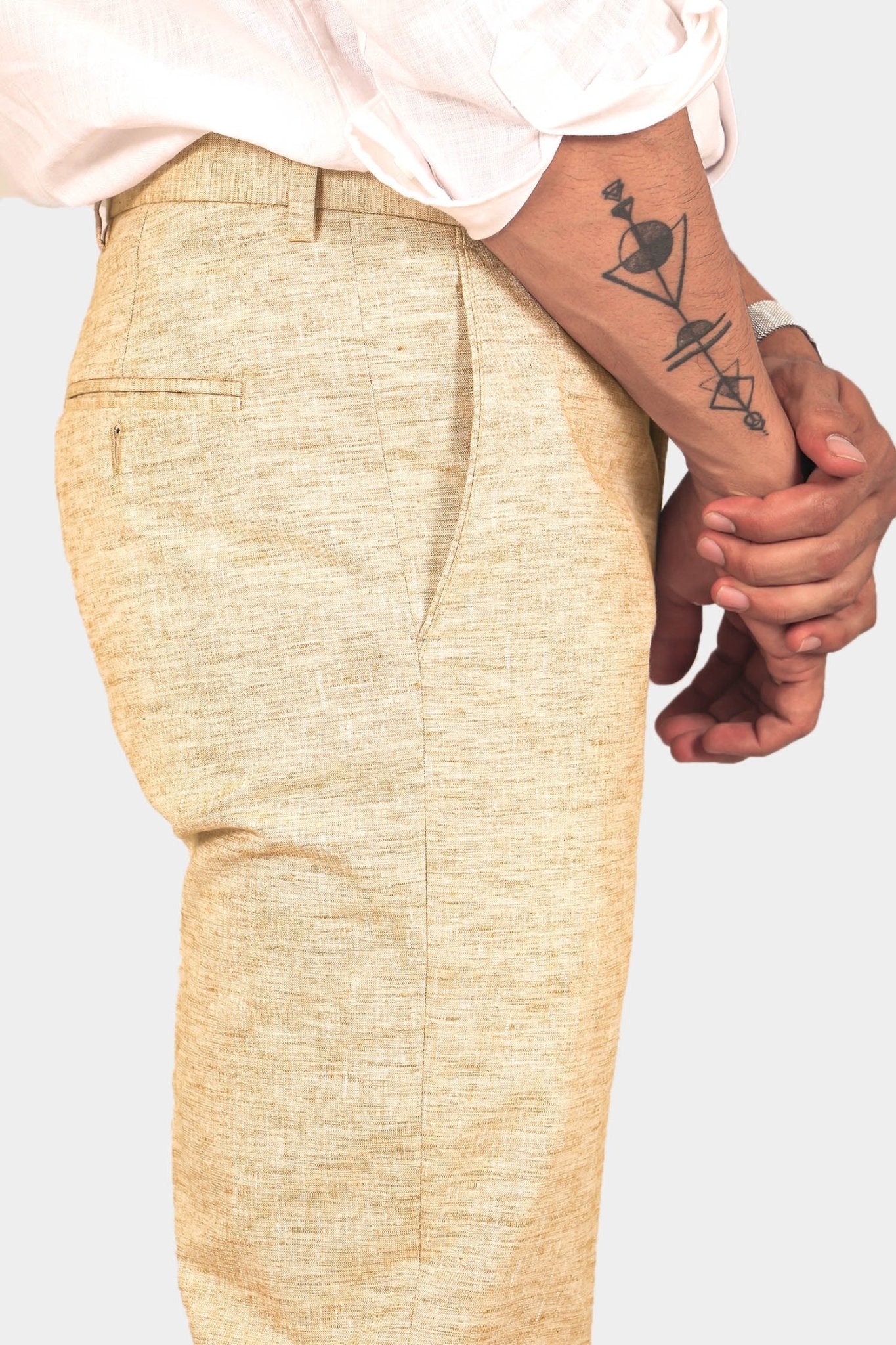 Bluebird Men's Cream Linen Formal Trouser 
