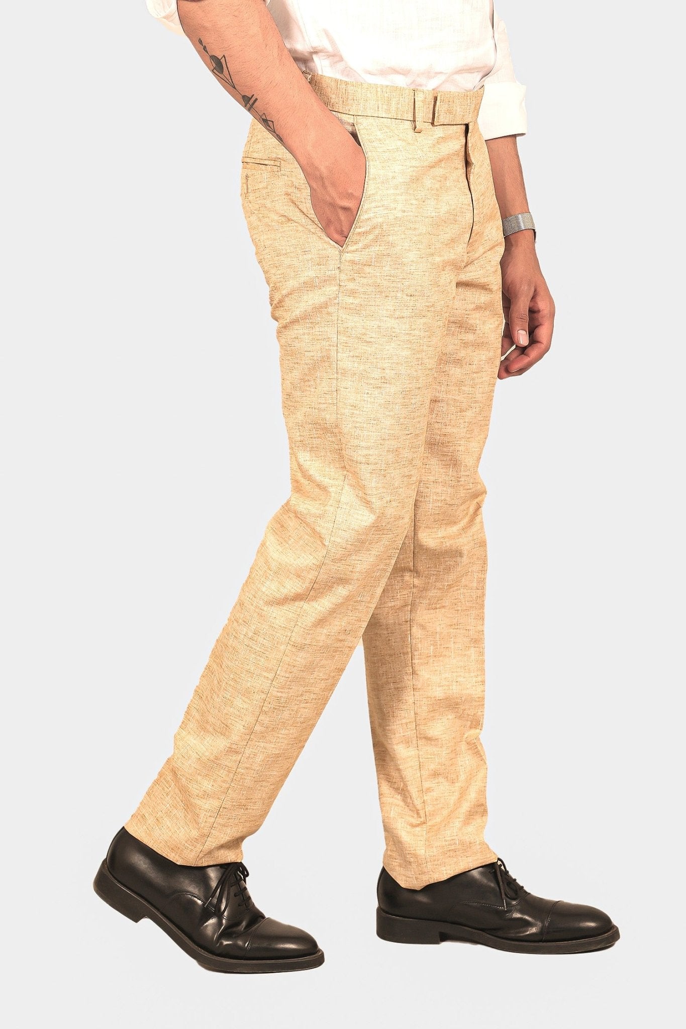 Bluebird Men's Cream Linen Formal Trouser 