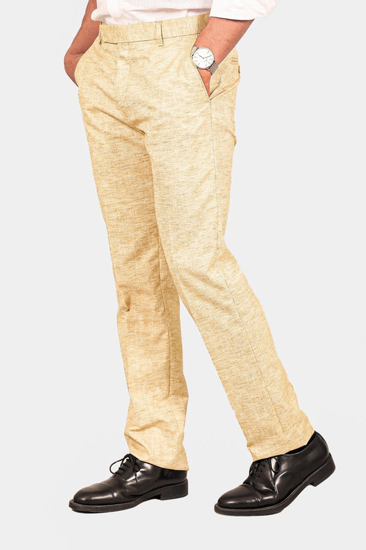 Bluebird Men's Cream Linen Formal Trouser 