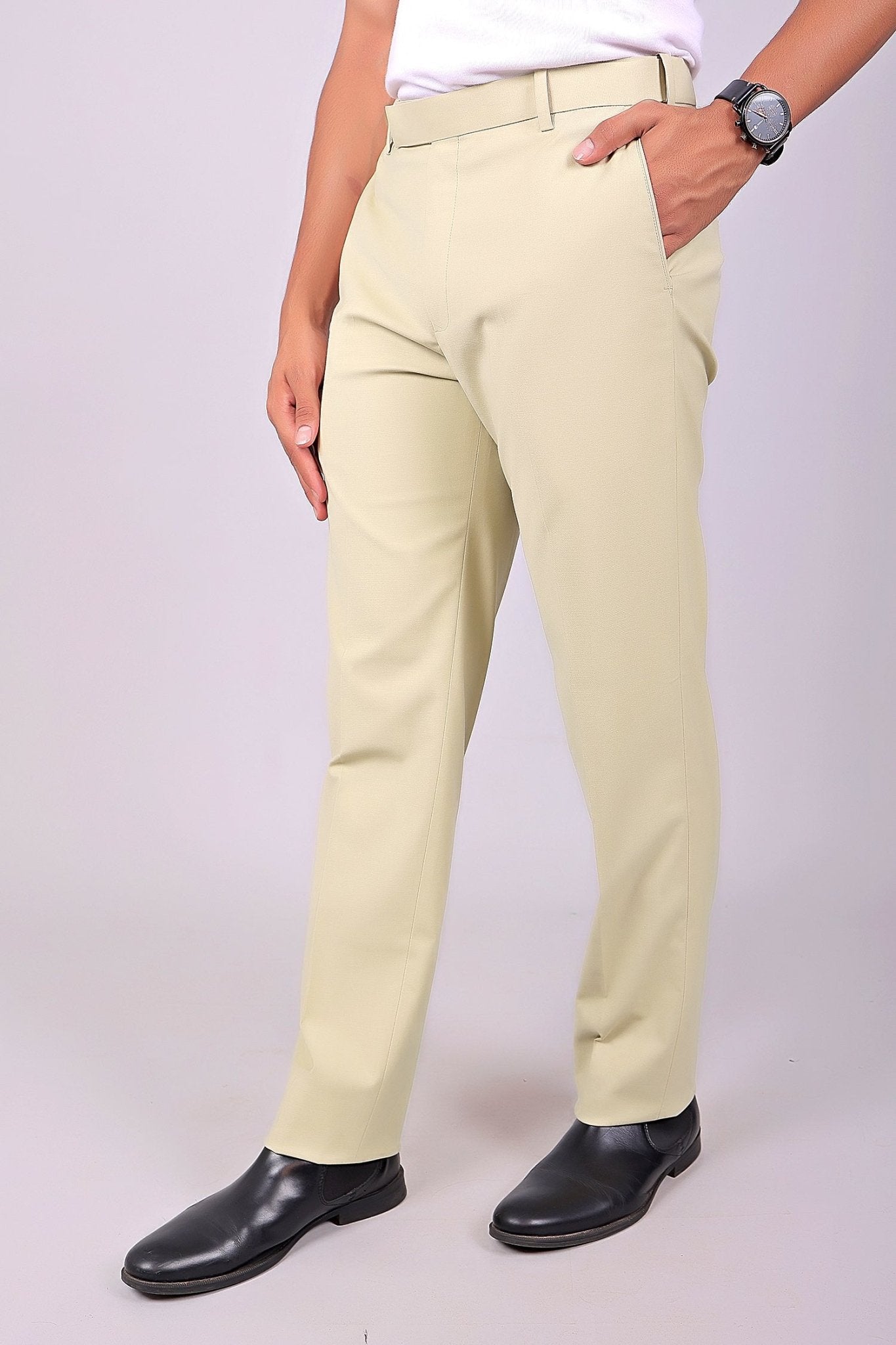 Bluebird Men's Cream Stretch Band Trousers 