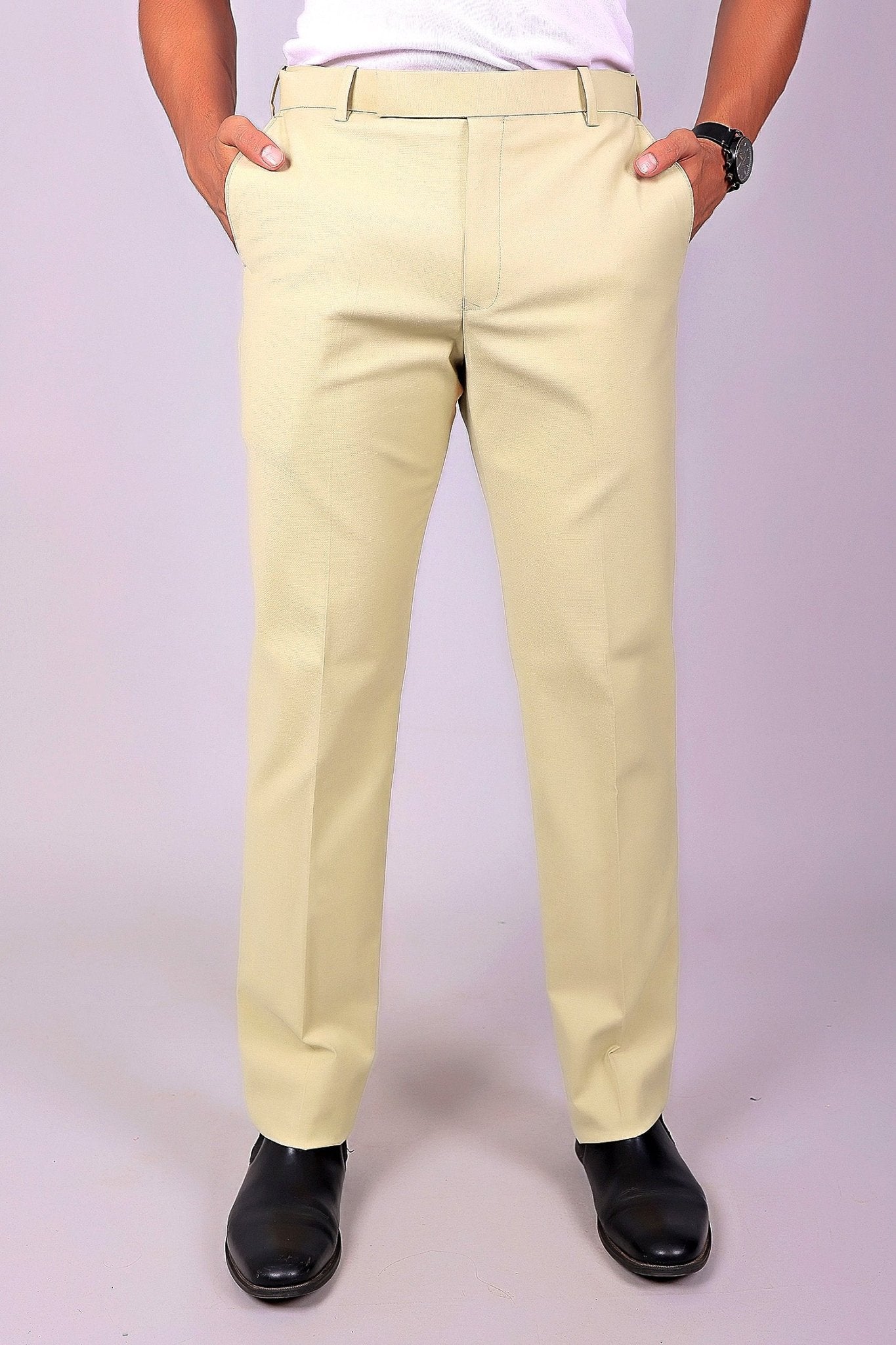 Bluebird Men's Cream Stretch Band Trousers 