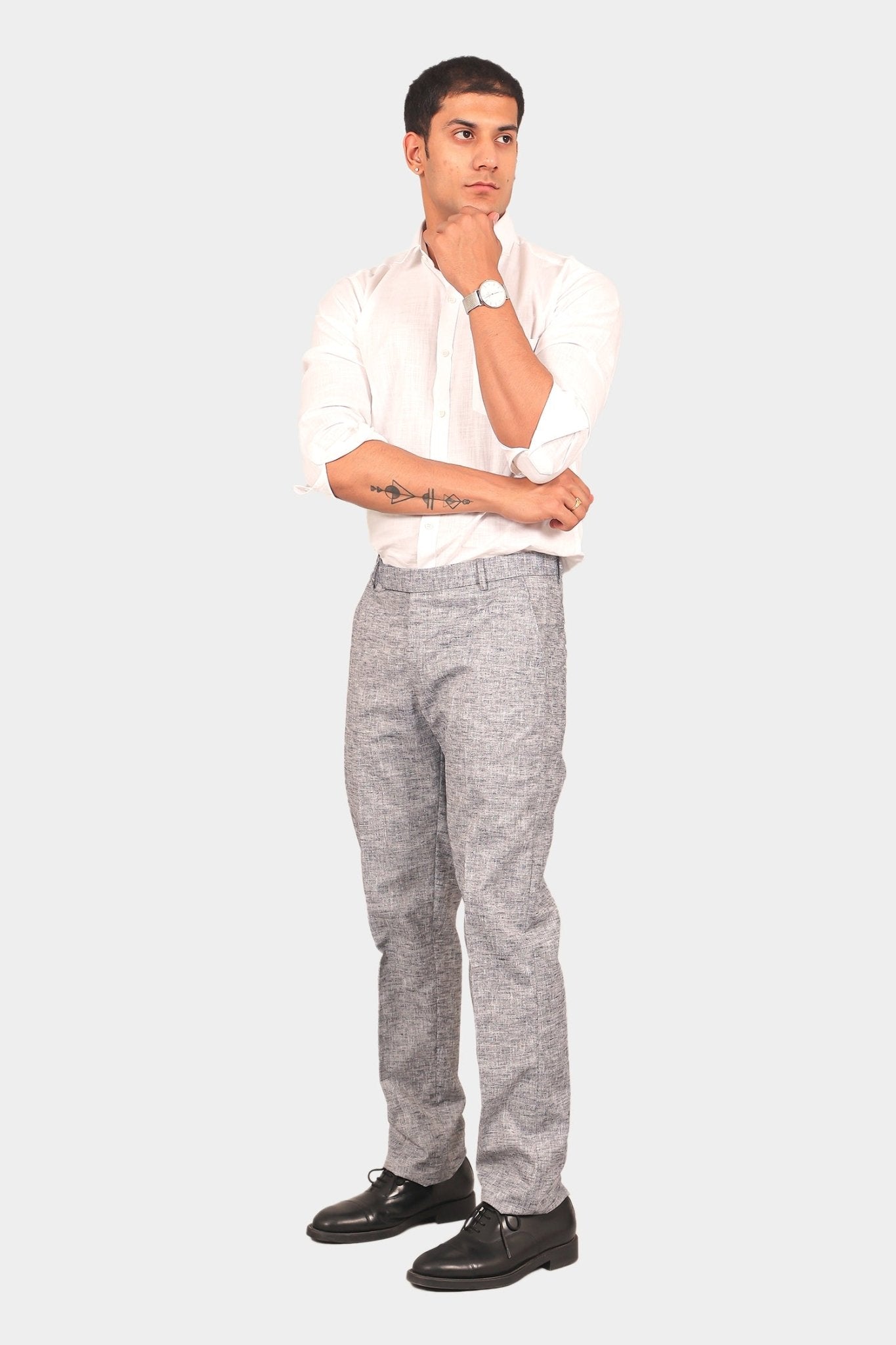 Bluebird Men's Dark Black Linen Formal Trouser 