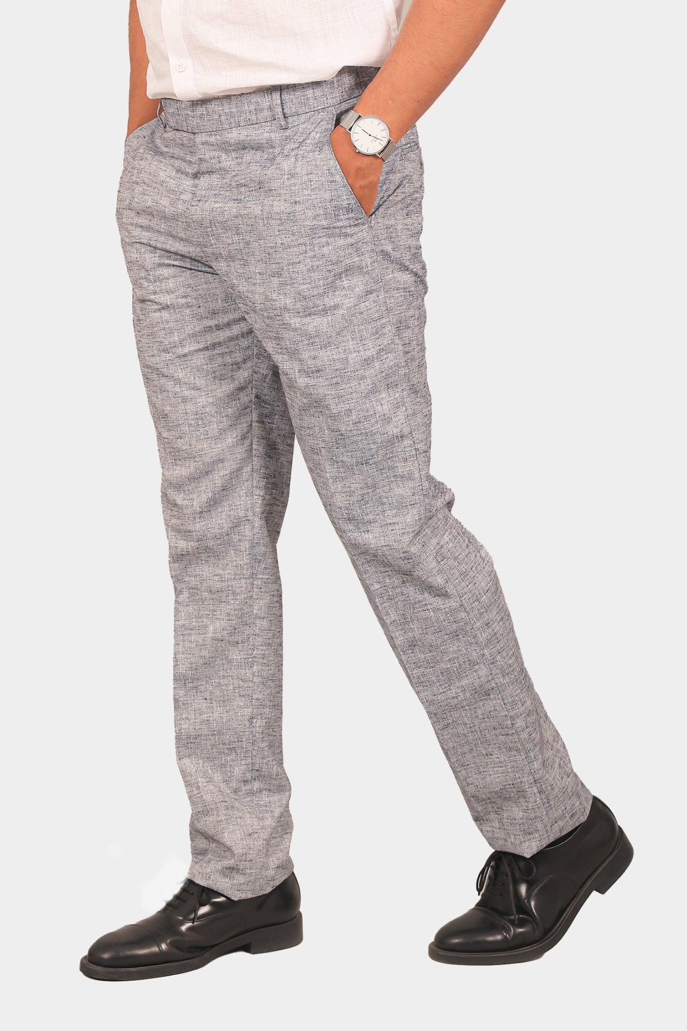 Bluebird Men's Dark Black Linen Formal Trouser 