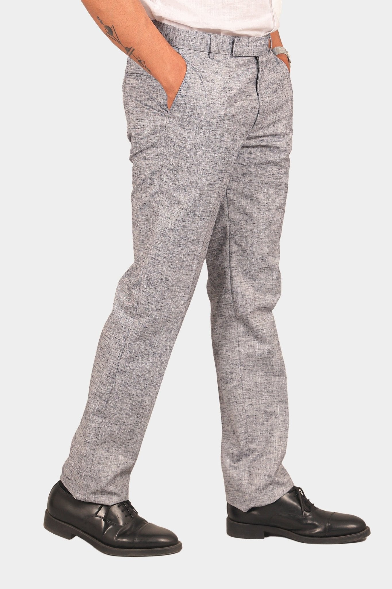 Bluebird Men's Dark Black Linen Formal Trouser 
