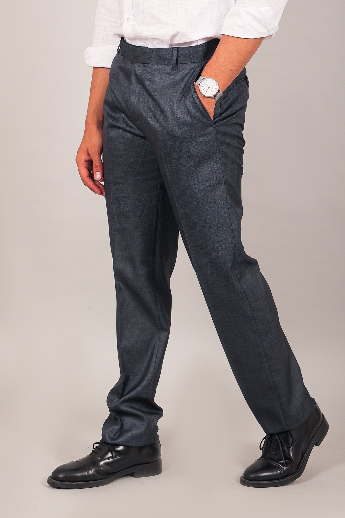 Bluebird Men's Dark Blue-Grey Formal Trousers 