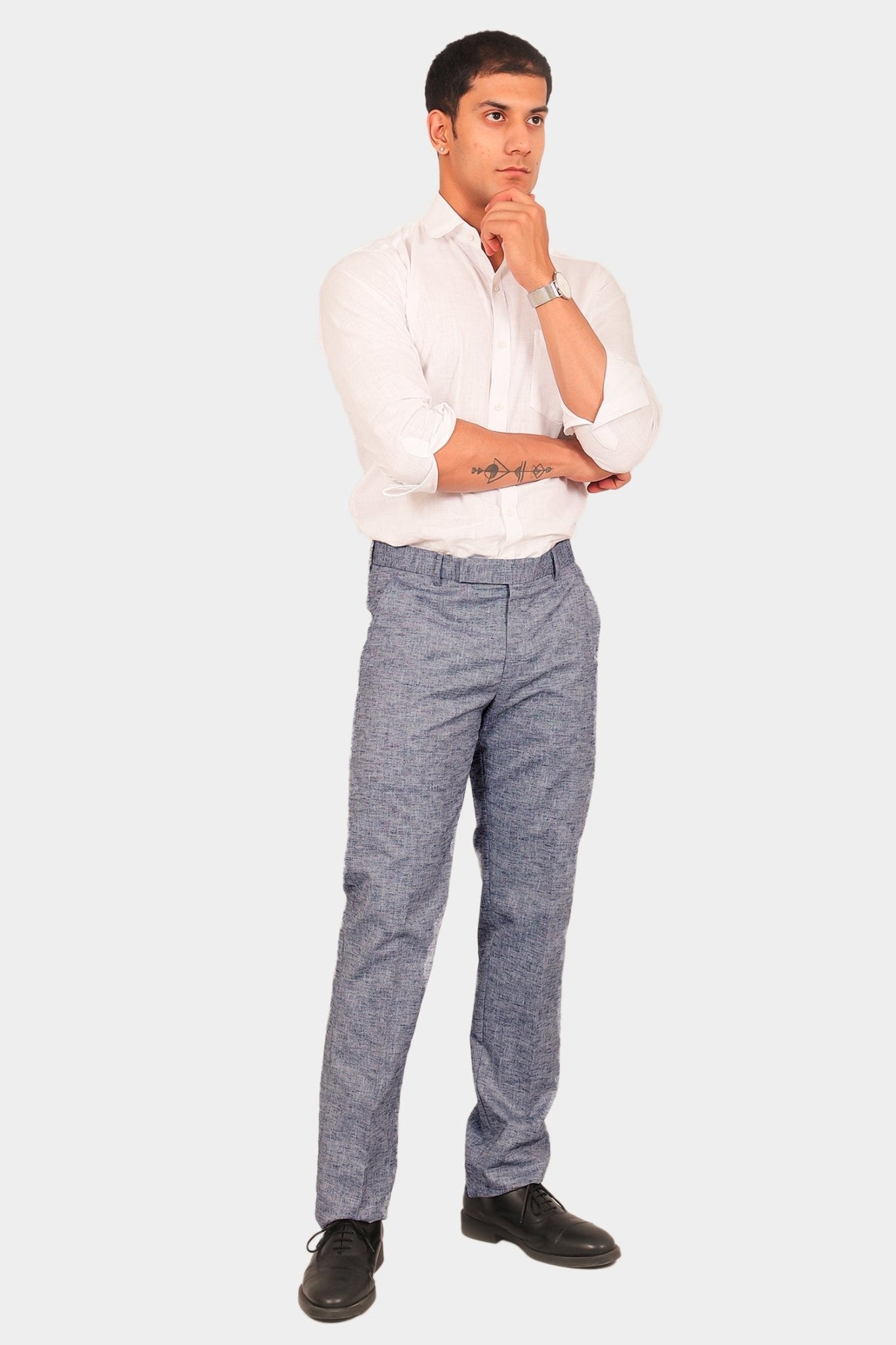 Bluebird Men's Dark Blue Linen Formal Trouser 
