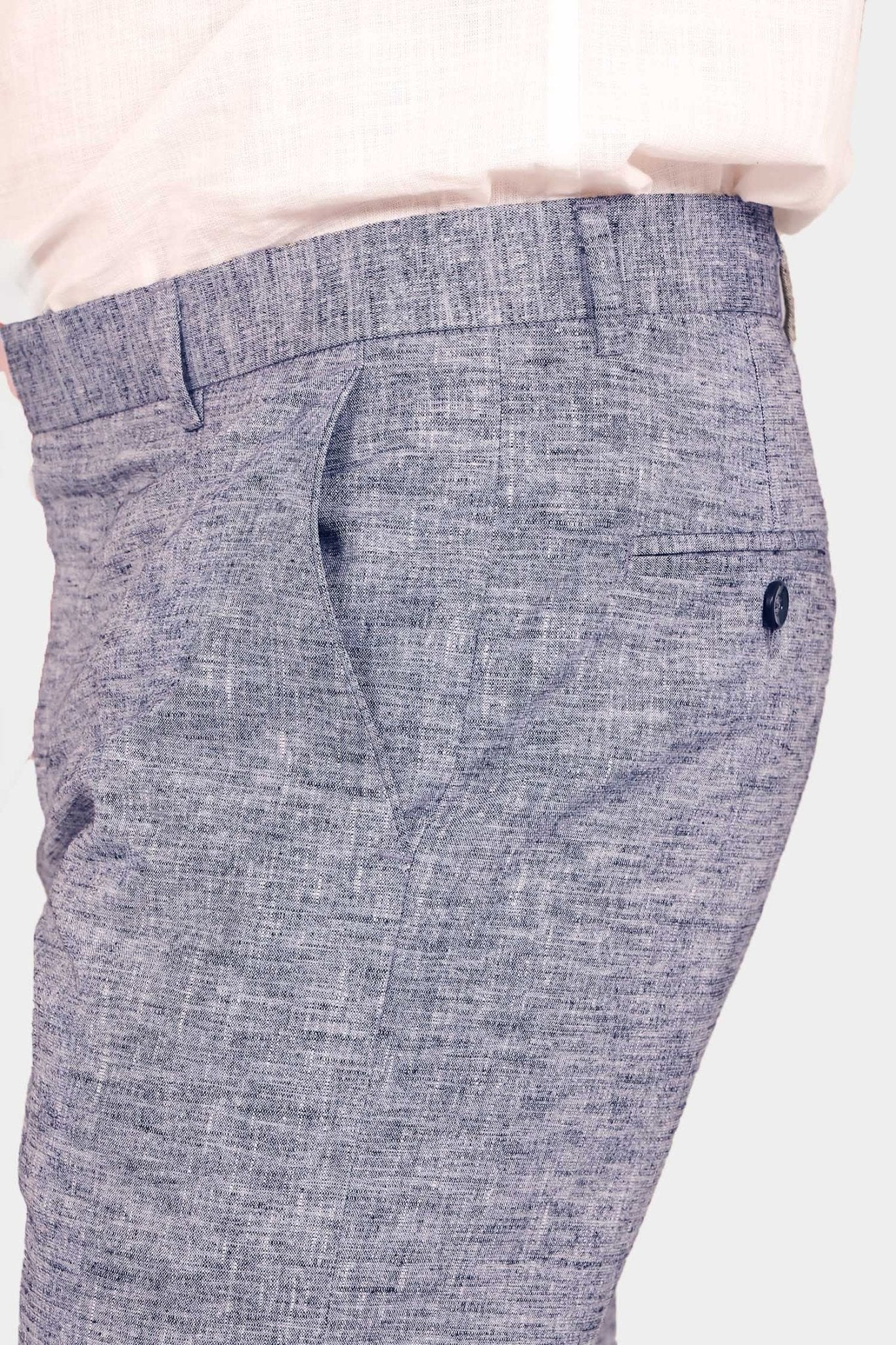 Bluebird Men's Dark Blue Linen Formal Trouser 