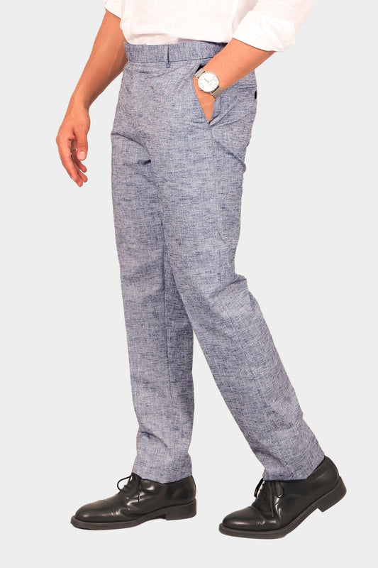 Bluebird Men's Dark Blue Linen Formal Trouser 