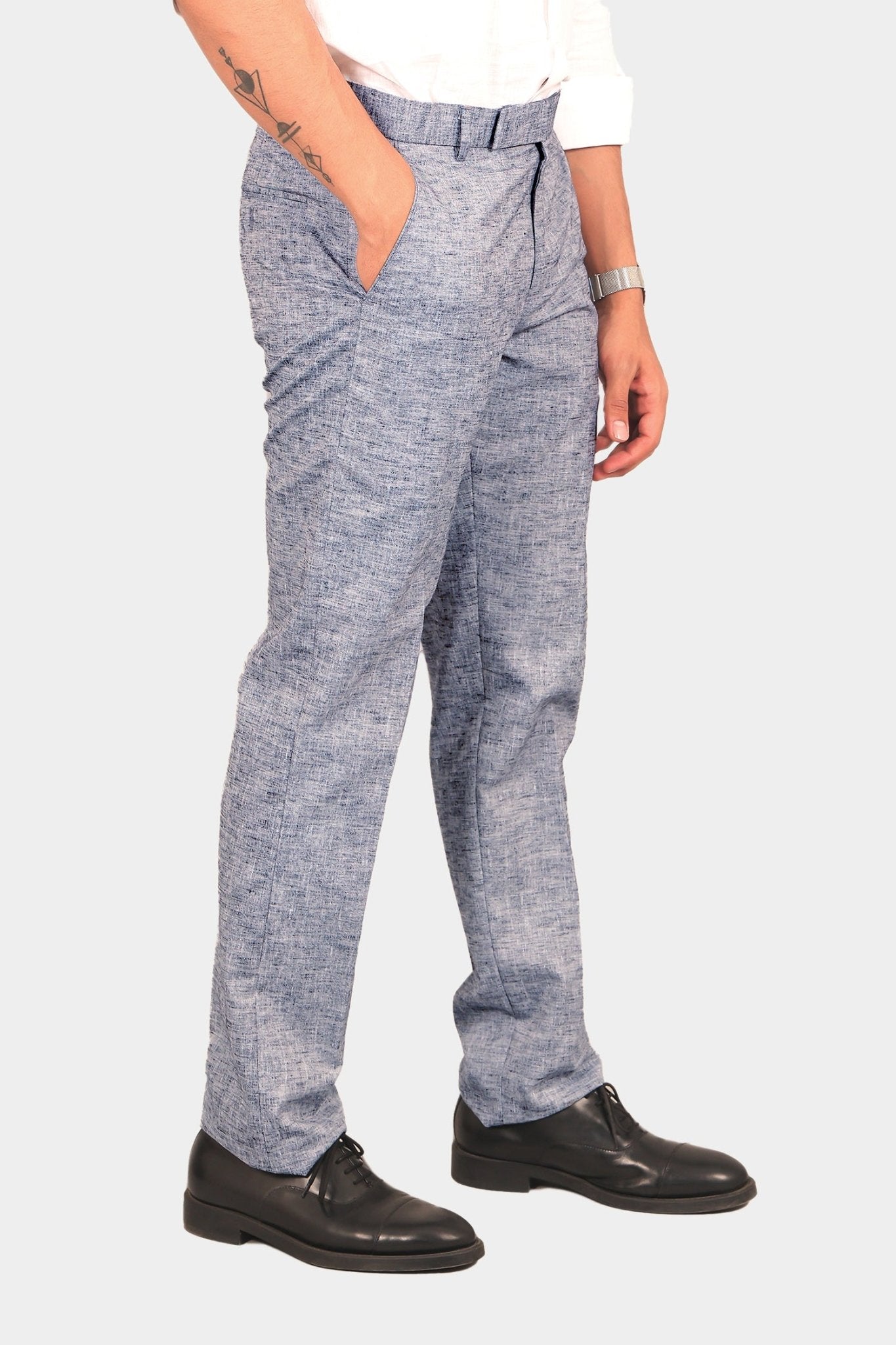 Bluebird Men's Dark Blue Linen Formal Trouser 