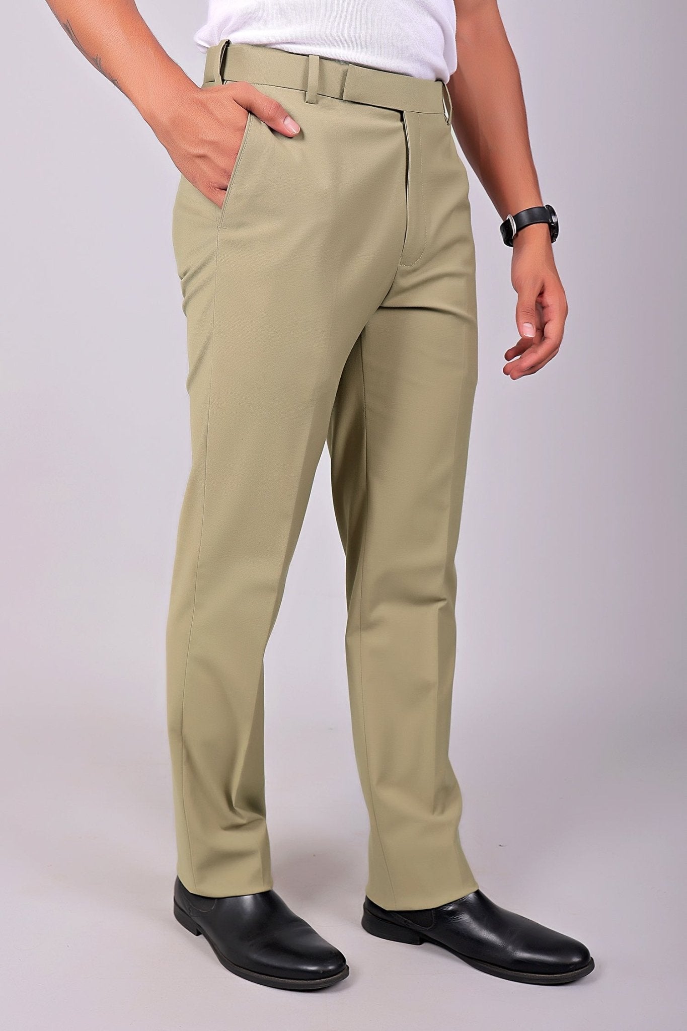 Bluebird Men's Ecru Stretch Band Trousers 