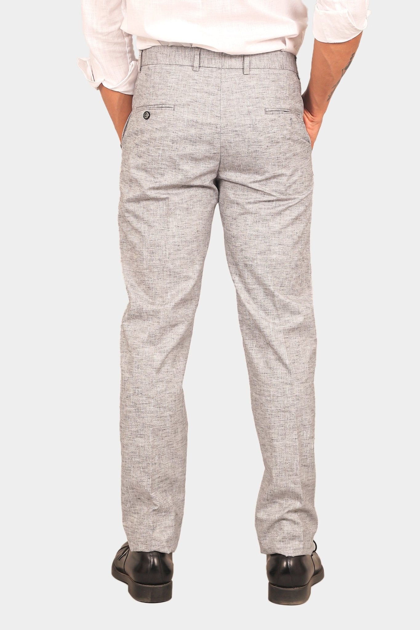 Bluebird Men's Light Black Linen Formal Trouser 