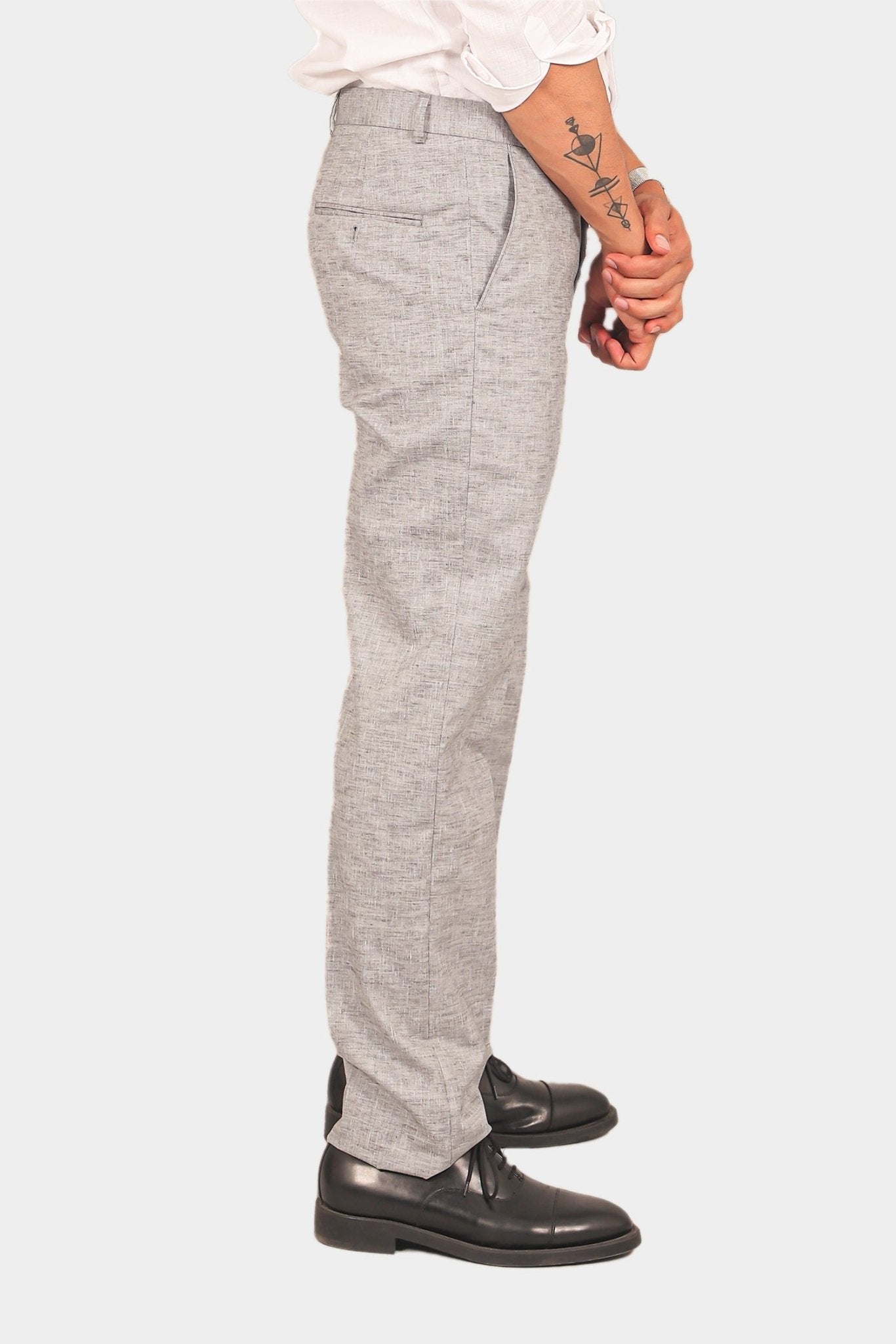 Bluebird Men's Light Black Linen Formal Trouser 