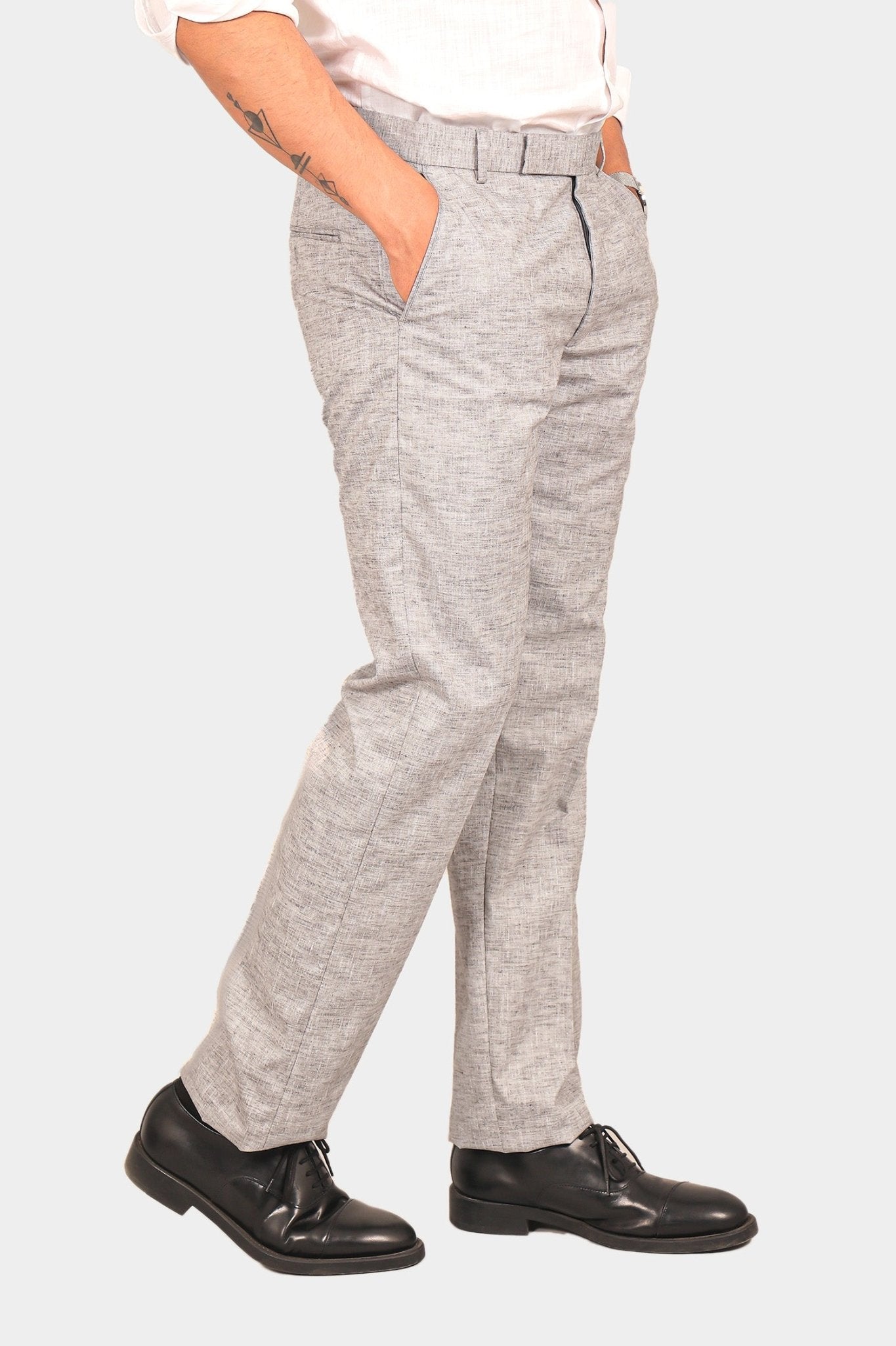 Bluebird Men's Light Black Linen Formal Trouser 