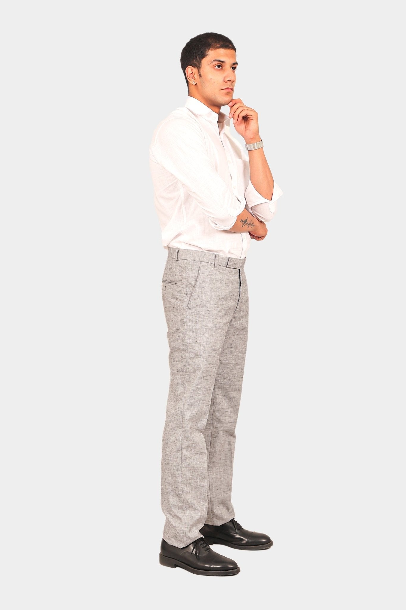 Bluebird Men's Light Black Linen Formal Trouser 