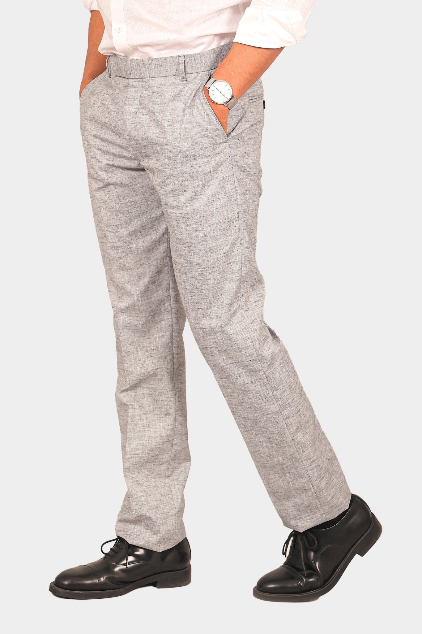 Bluebird Men's Light Black Linen Formal Trouser 