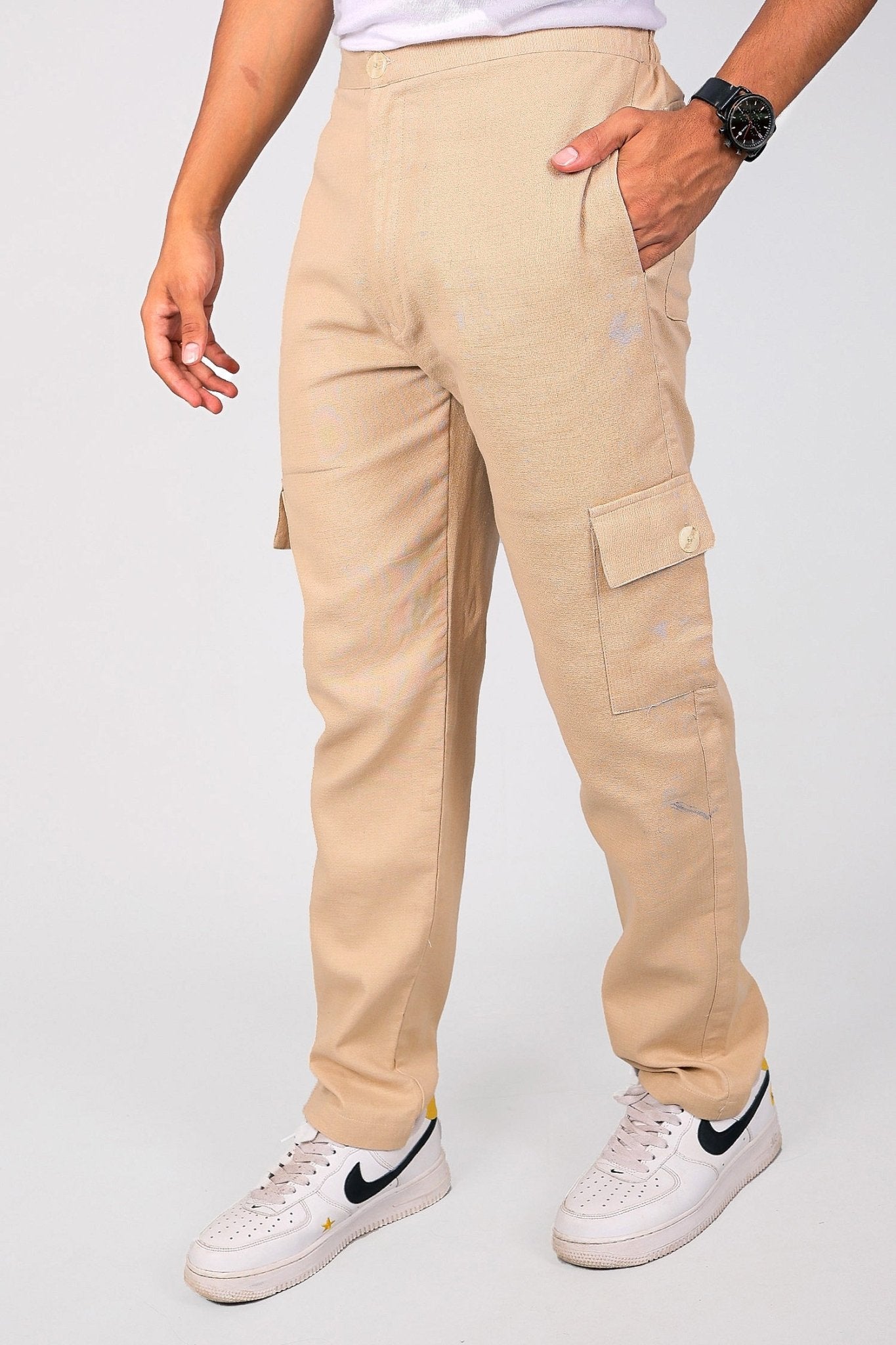 Bluebird Men's Slim Fit Cotton Cargo Pant Beige 