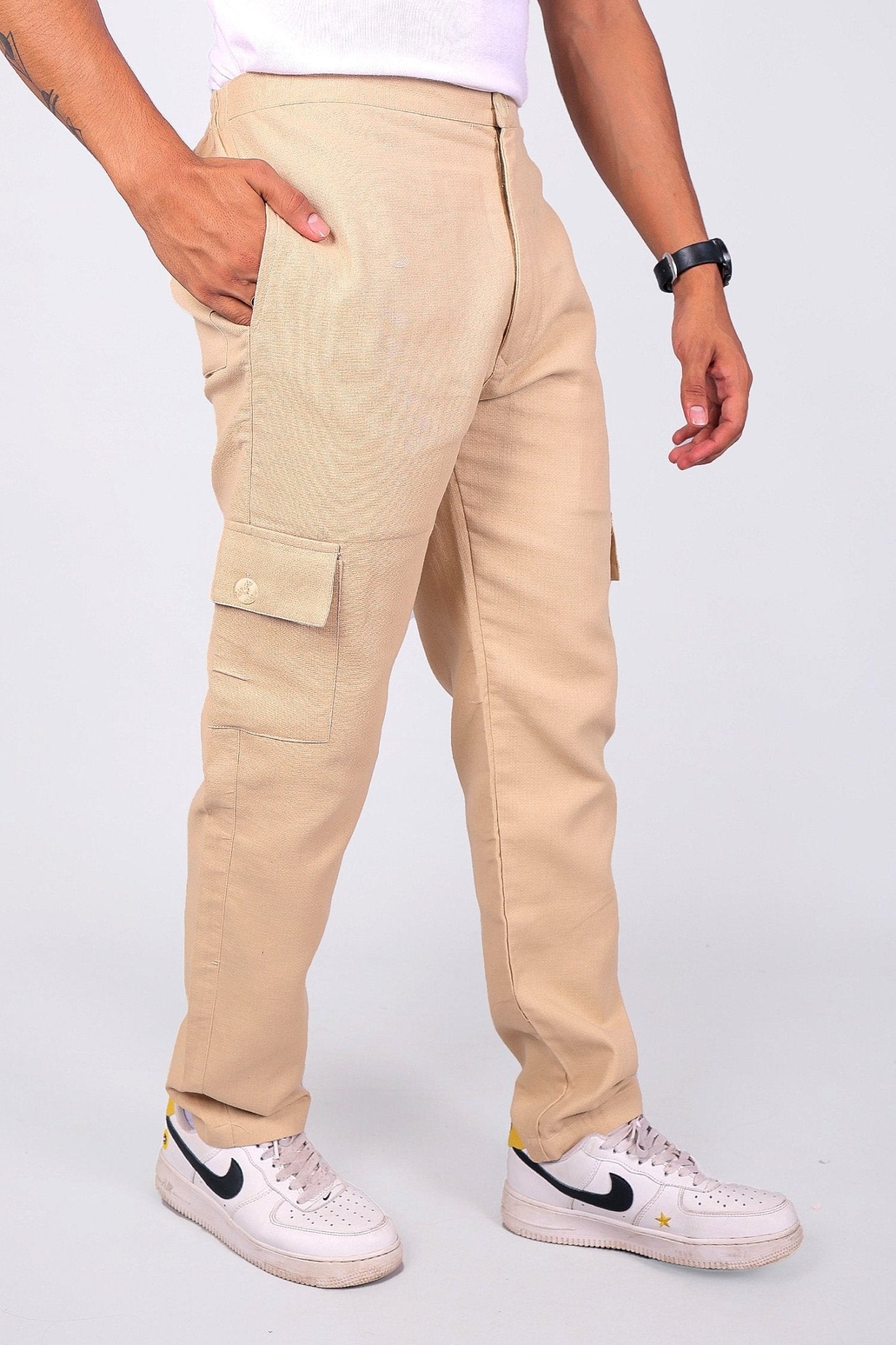 Bluebird Men's Slim Fit Cotton Cargo Pant Beige 