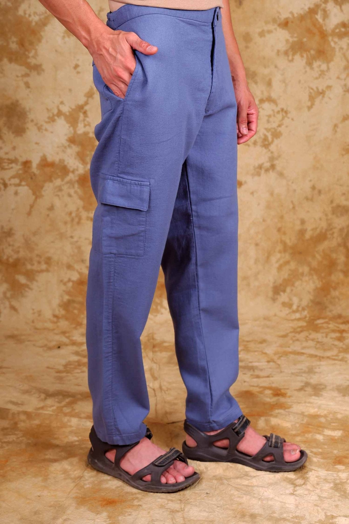 Bluebird Men's Slim Fit Cotton Cargo Pant Blue 