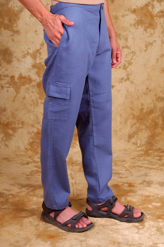 Bluebird Men's Slim Fit Cotton Cargo Pant Blue 