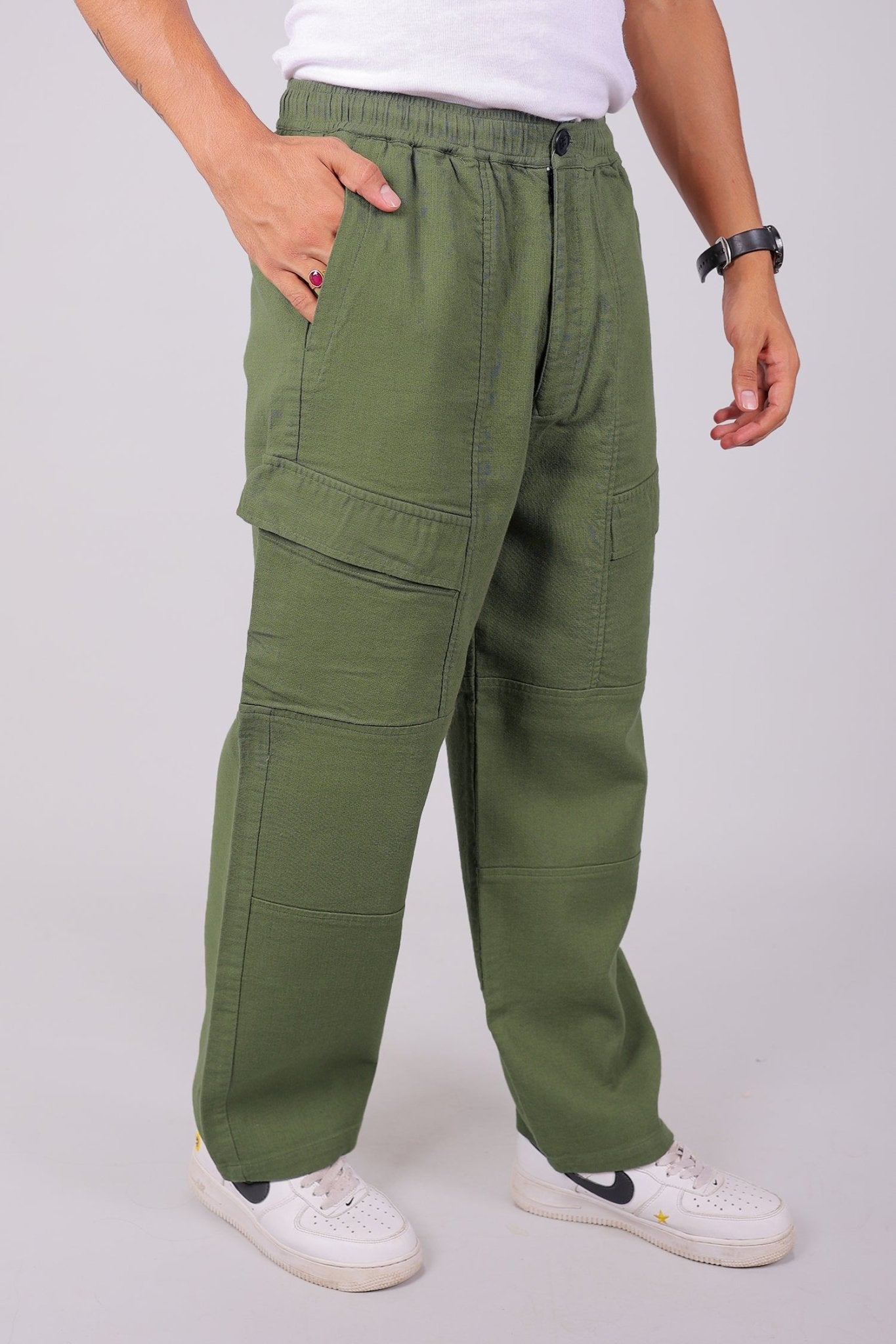 Bluebird Men's Slim Fit Cotton Cargo Pant Green 