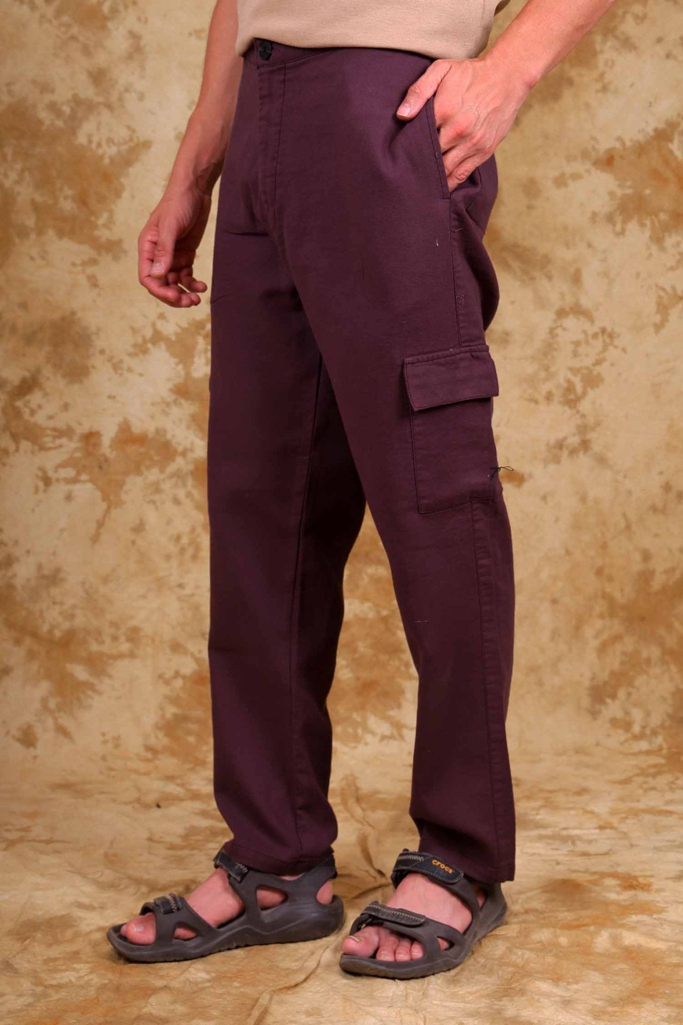 Bluebird Men's Slim Fit Cotton Cargo Pant Maroon 