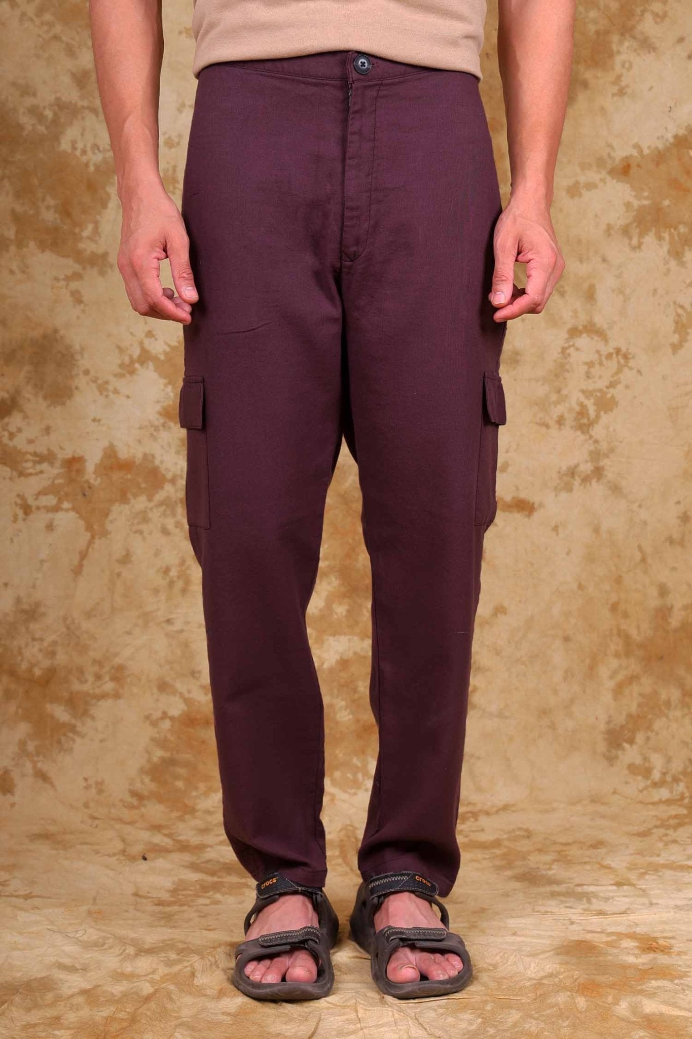 Bluebird Men's Slim Fit Cotton Cargo Pant Maroon 