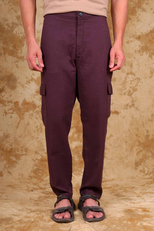 Bluebird Men's Slim Fit Cotton Cargo Pant Maroon 